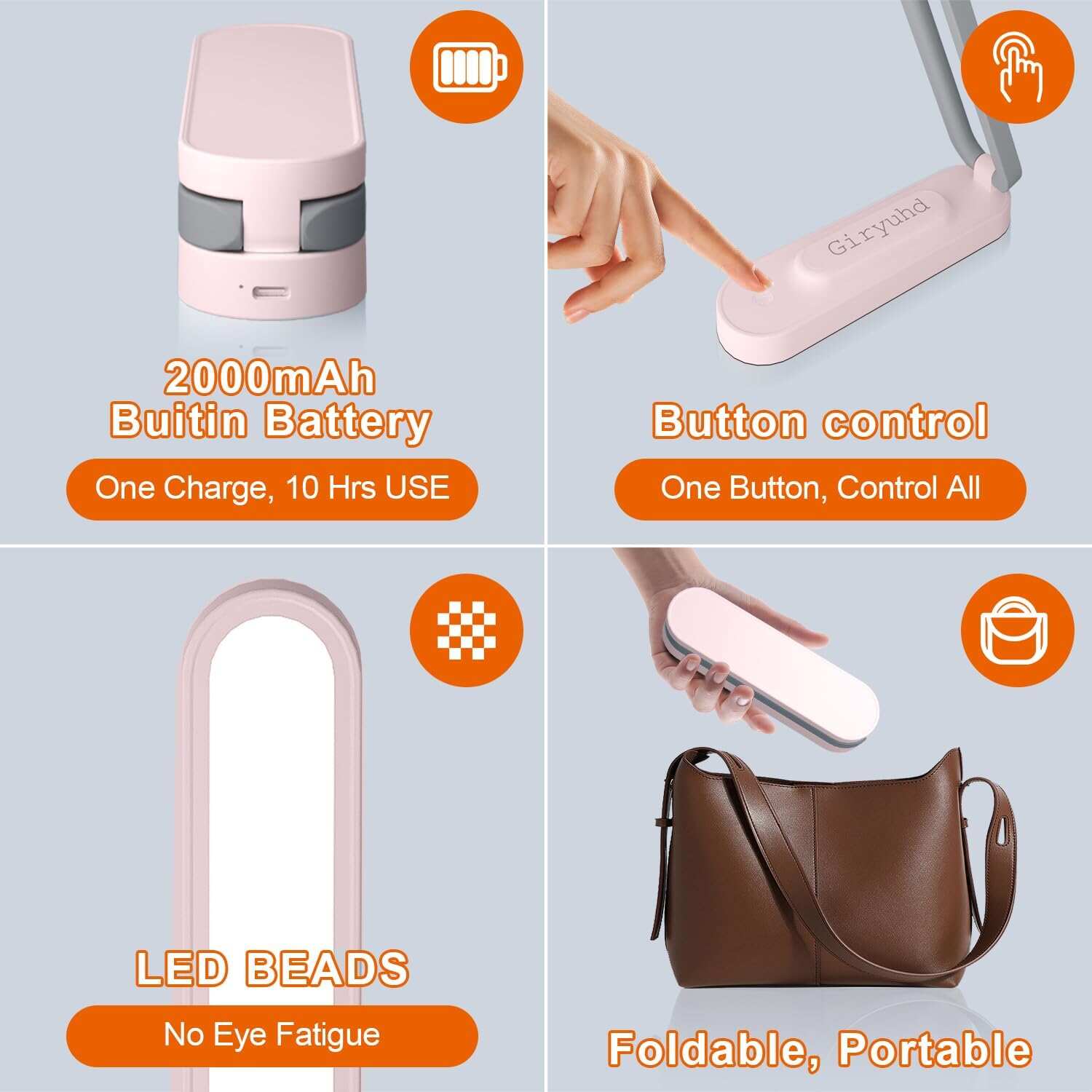 LED Desk Lamp for Office Home & Battery Operated Lamp Rechargeable Lamp Foldable & Portable Light, LED Desk Light Strip, 3 Brightness Dimmable Small Desk Lamp Wireless Reading Lamp