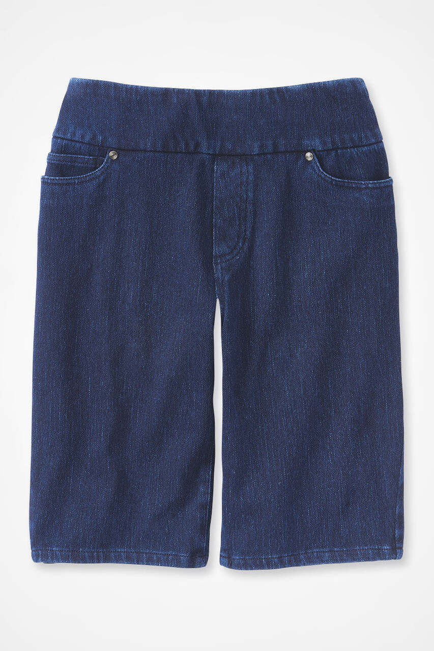 Knit Denim Mid Rise Pull-On Shorts