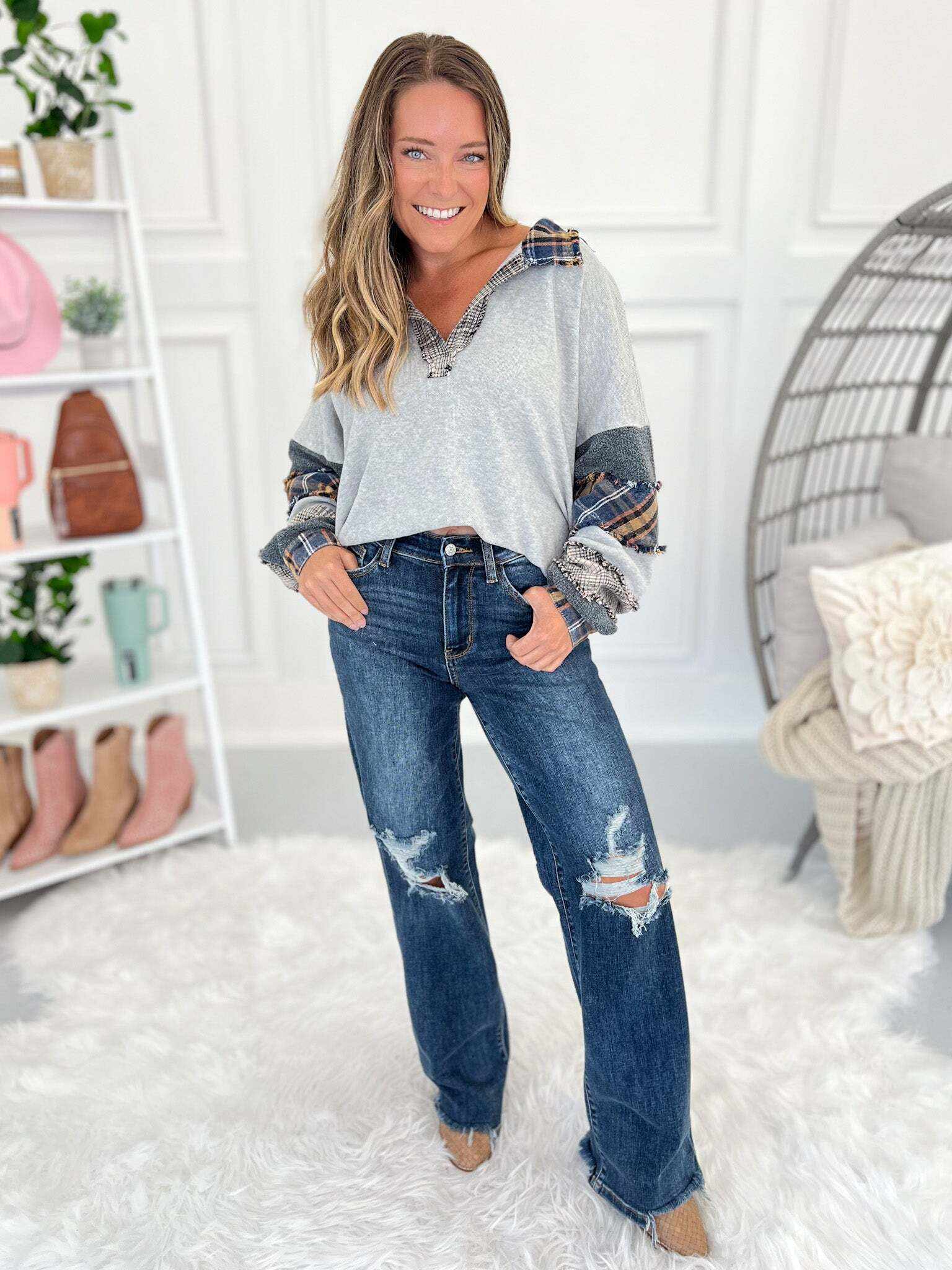 Getting Jiggy 2.0 - Christmas 90's Distressed Straight Jeans- Final Sale