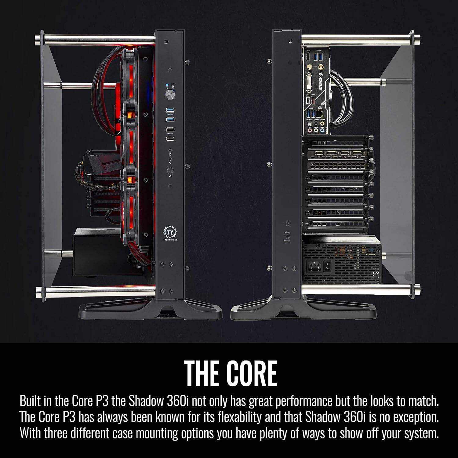 Thermaltake Shadow 360i Liquid-Cooled PC (AMD Ryzen 5 3600, RTX 3060 Ti, 16GB RGB 3000Mhz DDR4 ToughRAM RGB Memory, 1TB NVMe M.2, WiFi, Win 10 Home) Gaming Desktop Computer P3BK-B450-S36-LCS