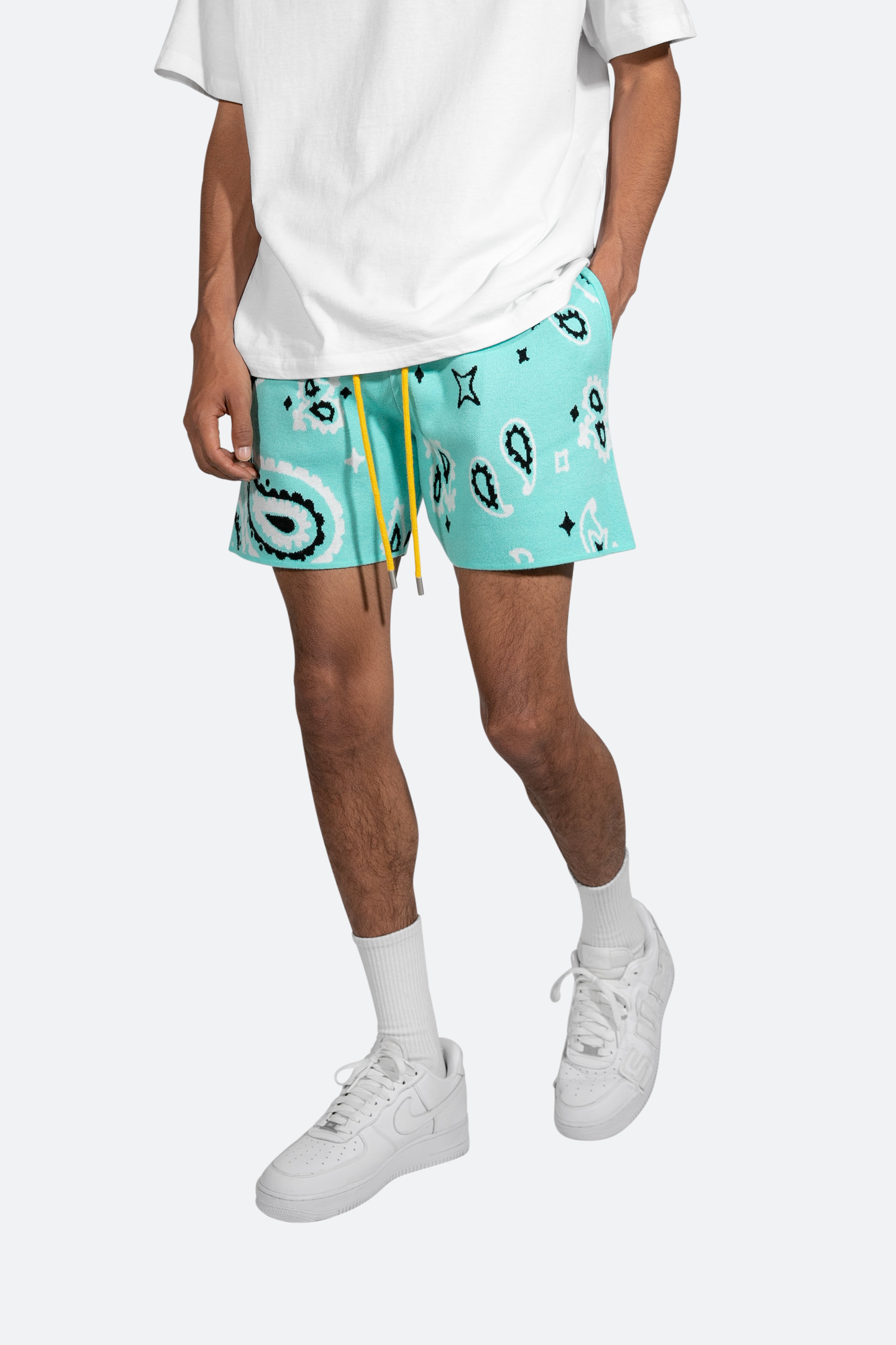 Paisley Knit Shorts - Teal