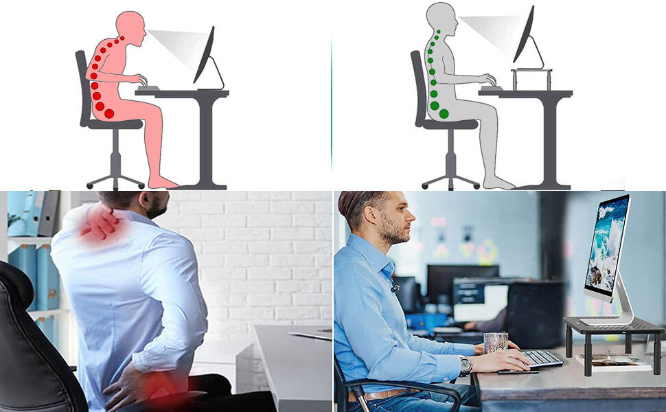 Computer Monitor Stand Riser,Monitor Riser for Laptop, Printer, Notebook and All Flat Screen TV Display with Vented Platform,3 Height Adjustable Laptop Riser,1 Pack,Black(MST003)