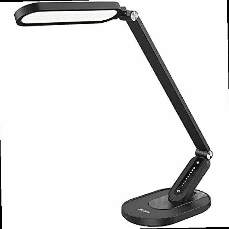 LED Desk Lamp Eye Caring Table Lamps Natural Light Protects Eyes Dimmable Office Lamp with 5 Color Modes USB Charging Port Touch Control and Memory Function 10W Reading Lamp Black