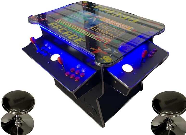 Full Size Commercial Grade Cocktail Arcade Machine 4500 Games Lift Up / Tilt Screen Monster 32 inch Screen Tempered Glass 2 Stools Included 5 year Warranty Black Chrome