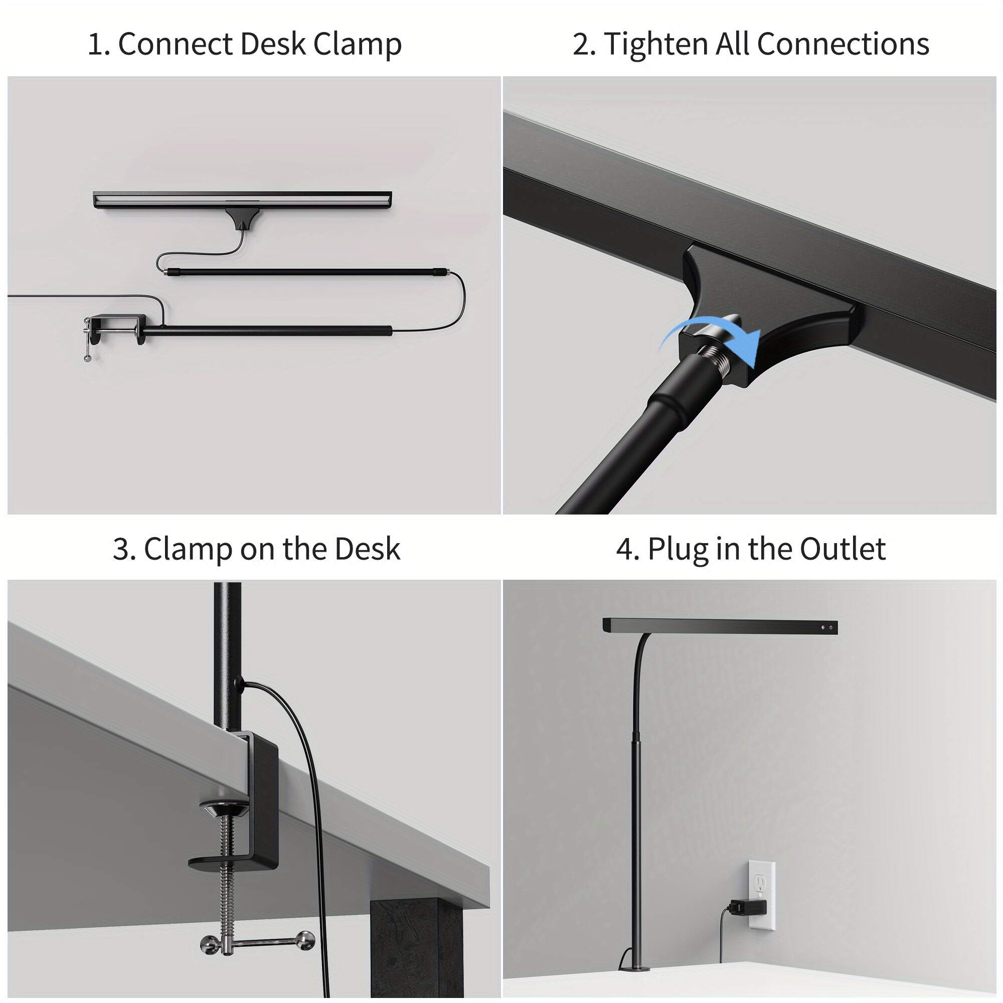 3 Color Modes, Stepless Dimming, Touch Control, USB Clamp Lamp for Reading, Working, Studying