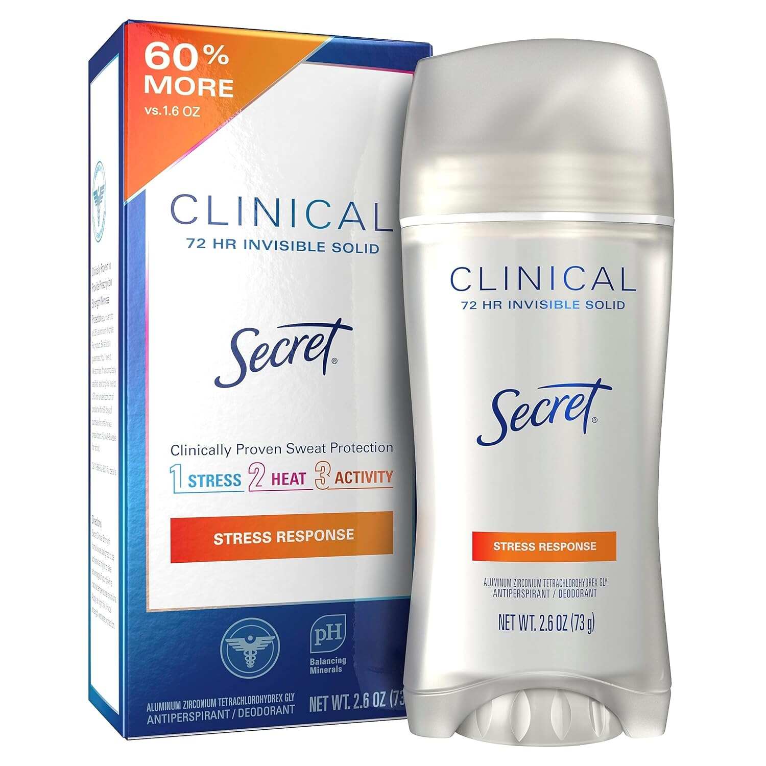 Secret Clinical Strength Antiperspirant and Deodorant Women, Soft Solid Stress Response, 72 Hr Sweat Protection, 1.6 oz (Pack of 3)