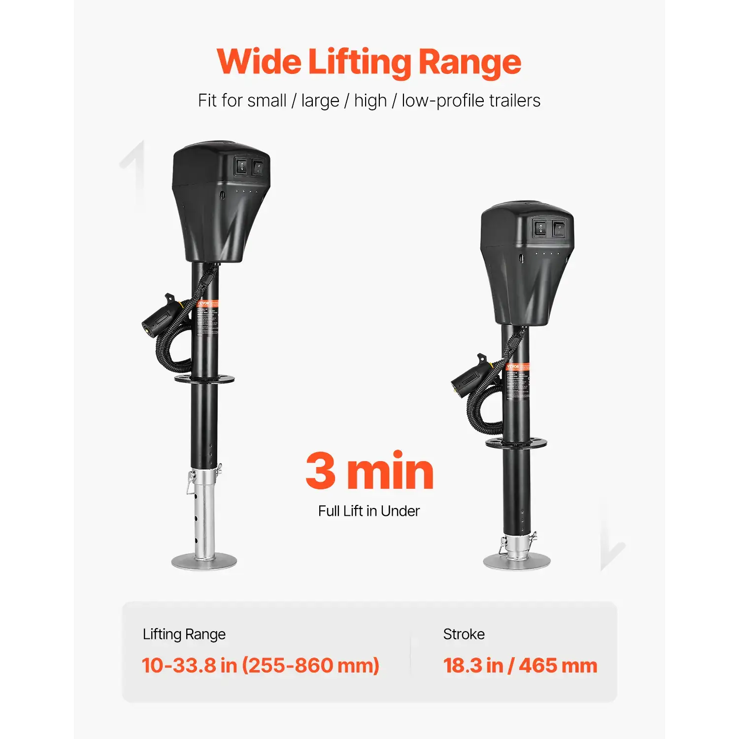 Electric Trailer Jack, Summervibes, 5000 lbs, Heavy Duty RV Electric Power Tongue Jack with 7-pin Connector, Manual Crank Handle & Weatherproof Jack Cover, 10