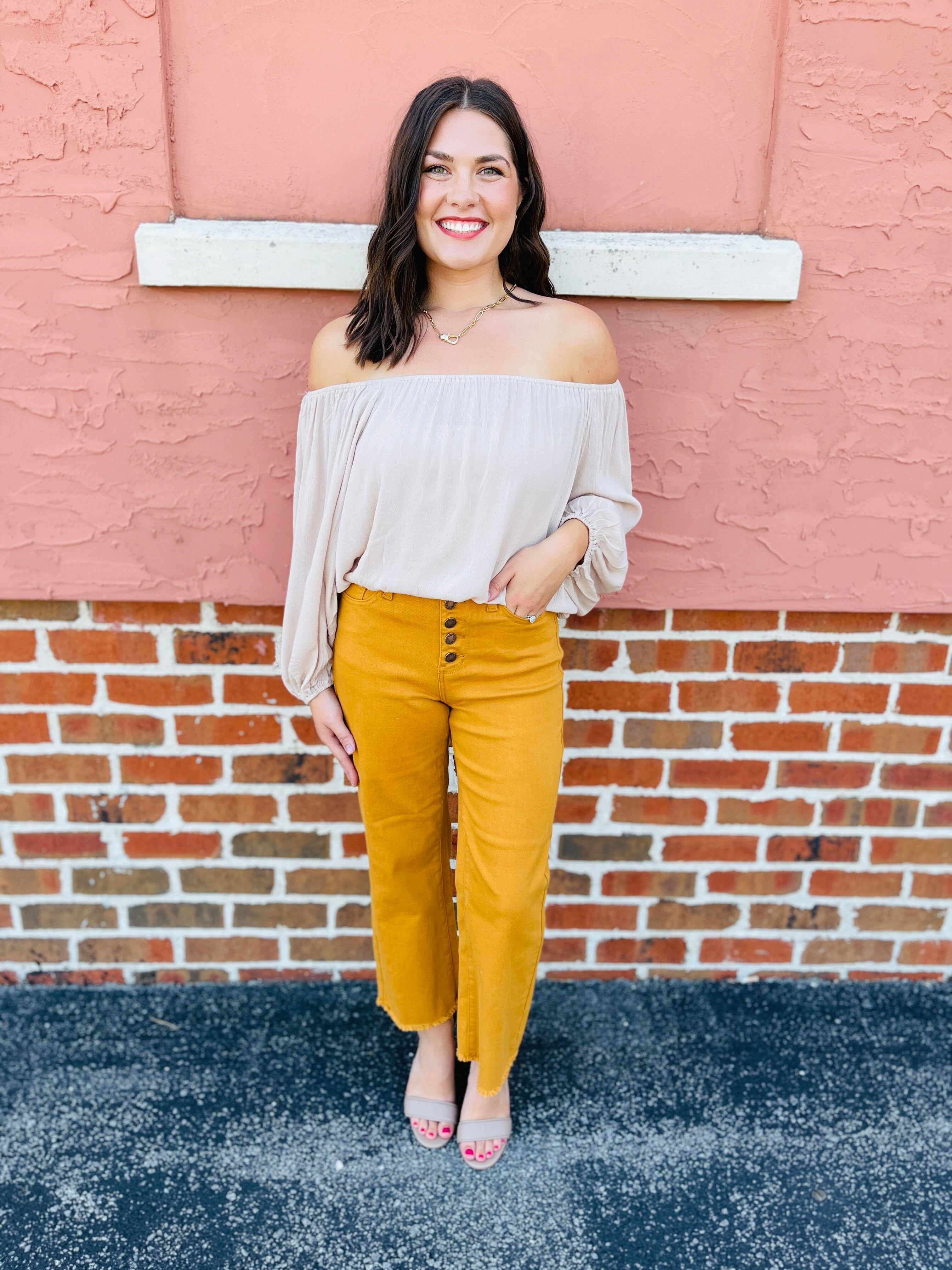 Plus/Reg Far And Wide Leg Mustard Jeans