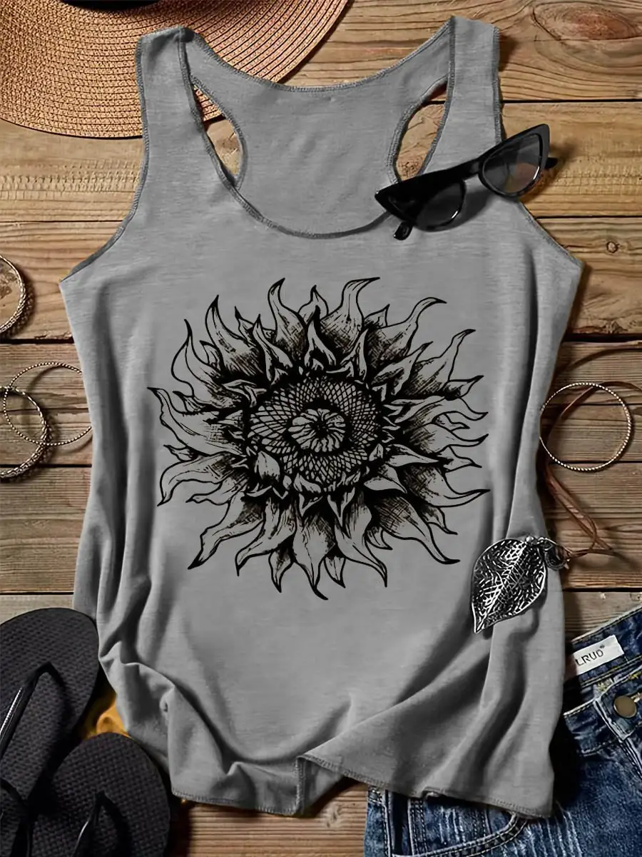 Sunflower Plant Art Design Print Tank Top