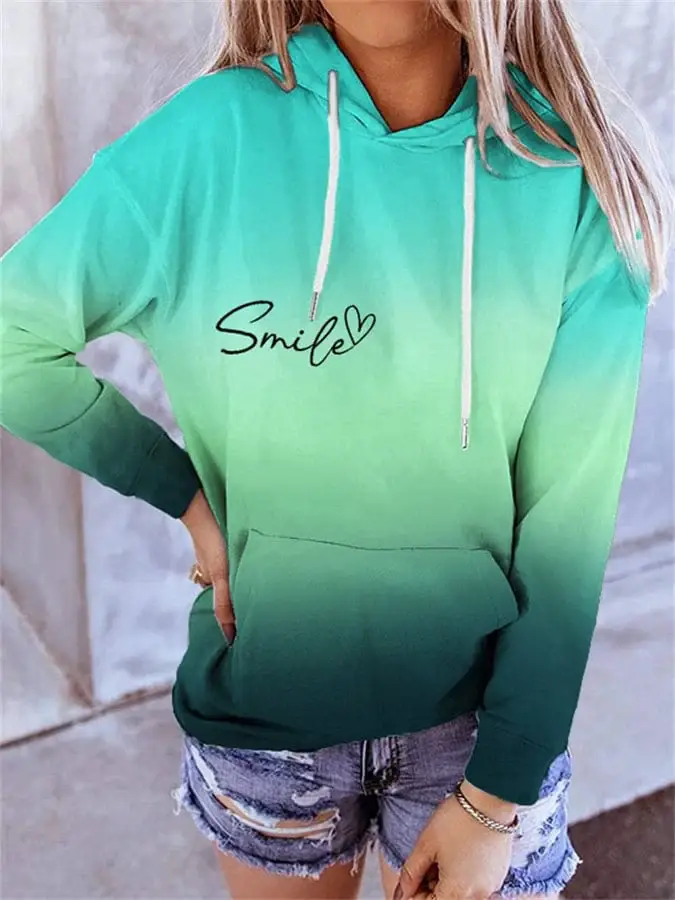 Dear Person Behind Me Smile Ombre Print Long Sleeve Hoodie