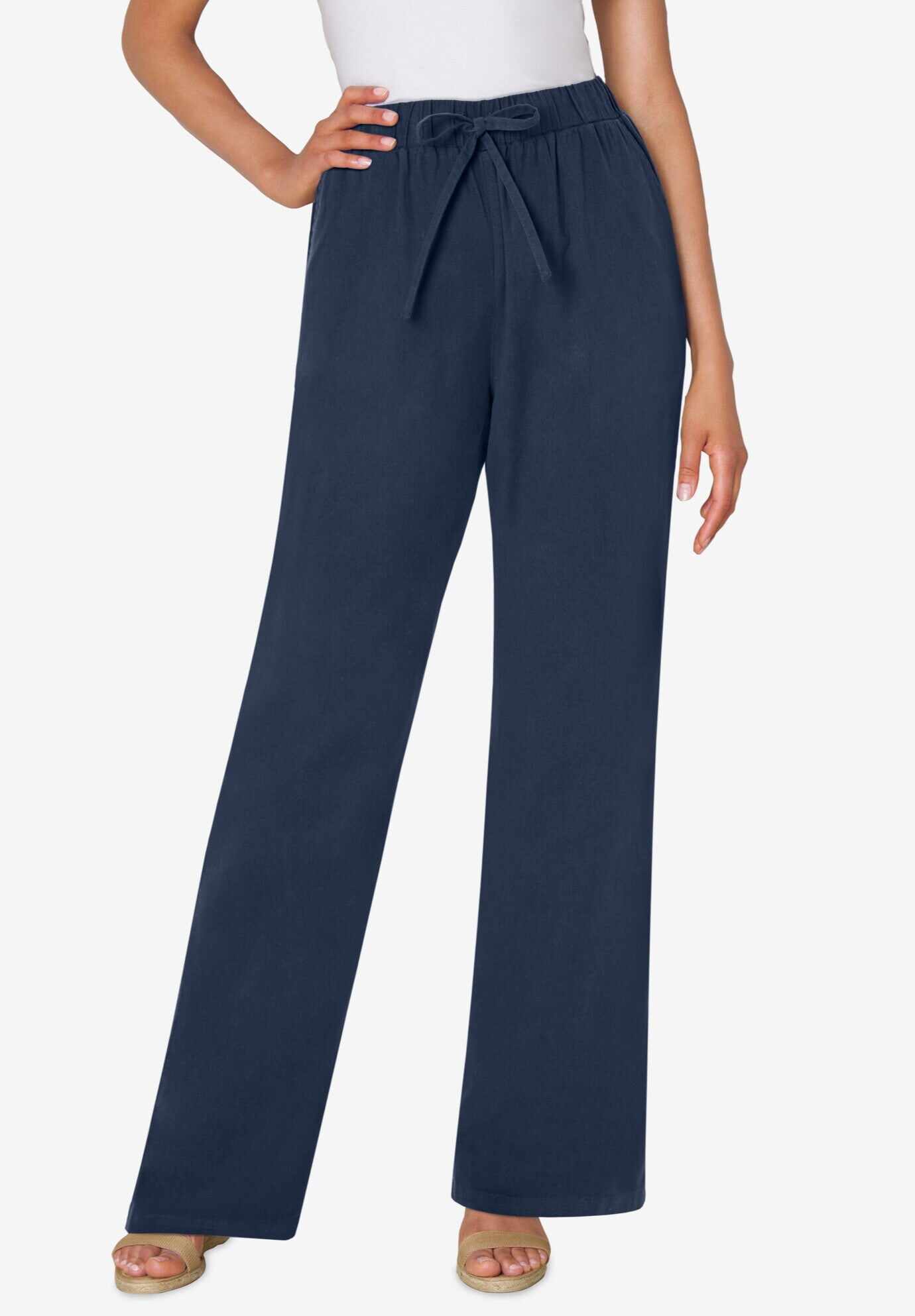 Drawstring Denim Wide-Leg Pant