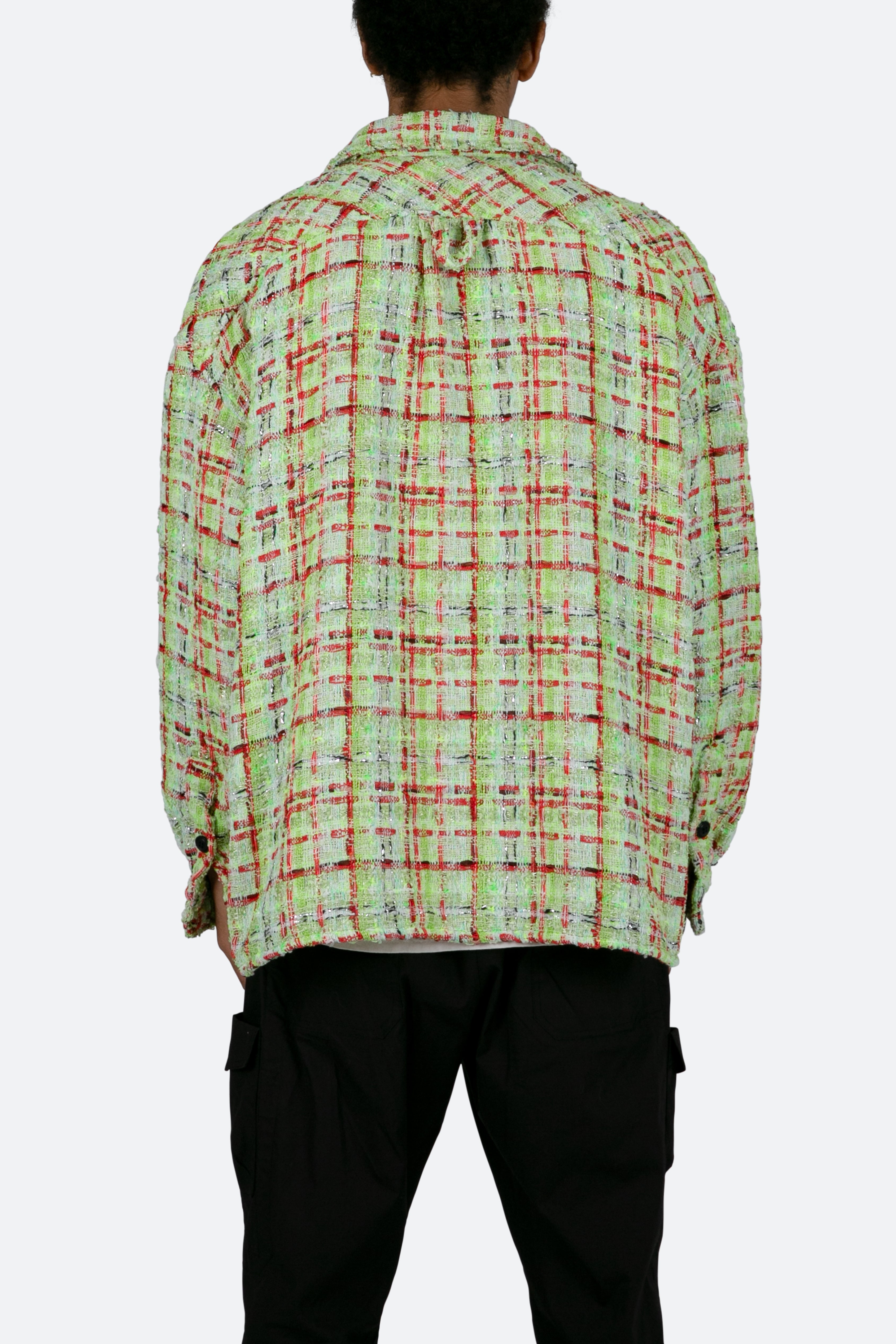 Loose Woven Flannel Shirt - Green