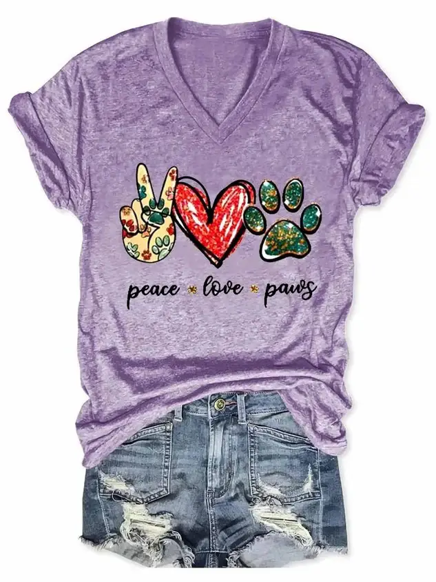 Women's Animal Dog Peace Love & Paws Graphic T-Shirt