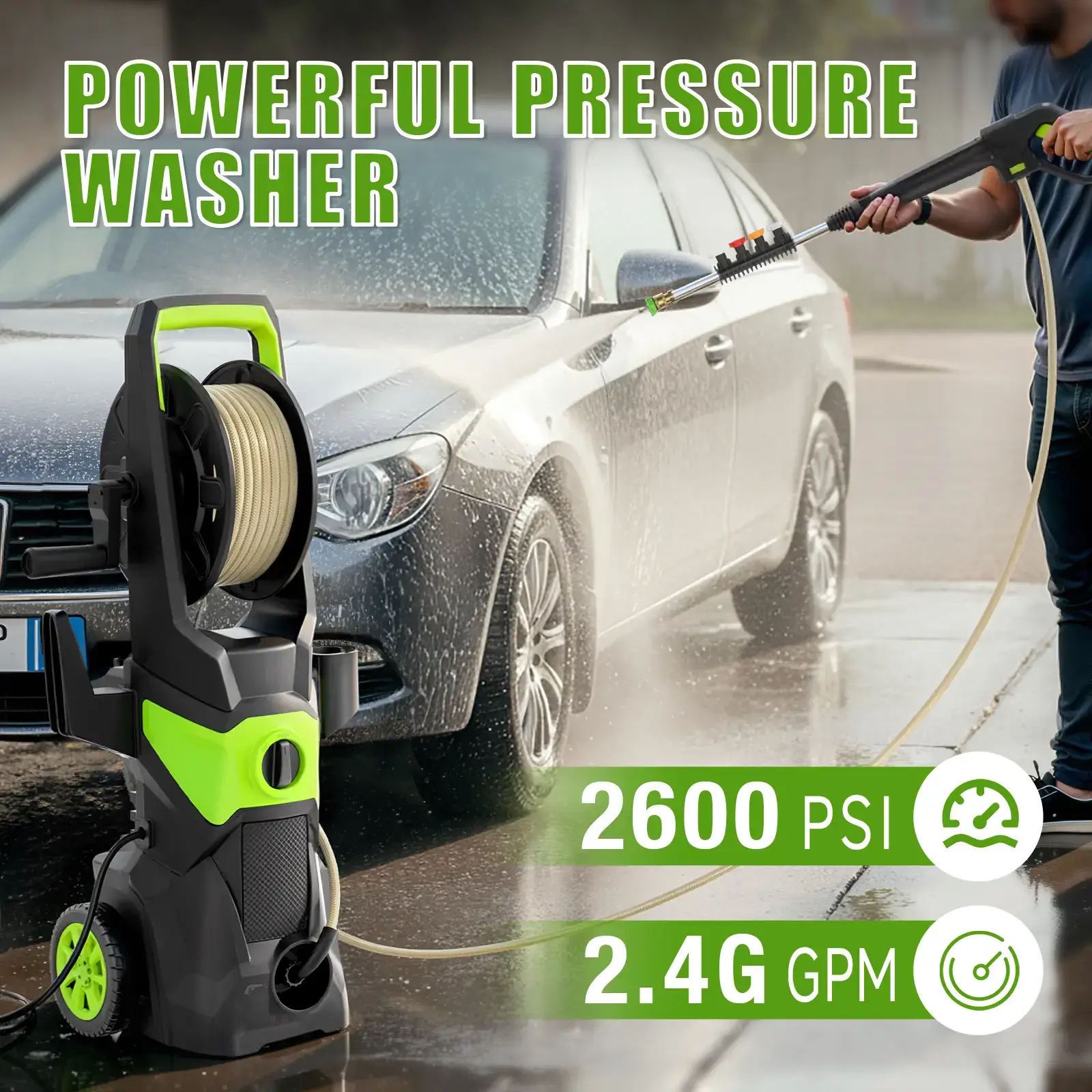 Electric Pressure Washer 2600 PSI 2.4 GPM with 4 Nozzles & Foam Cannon