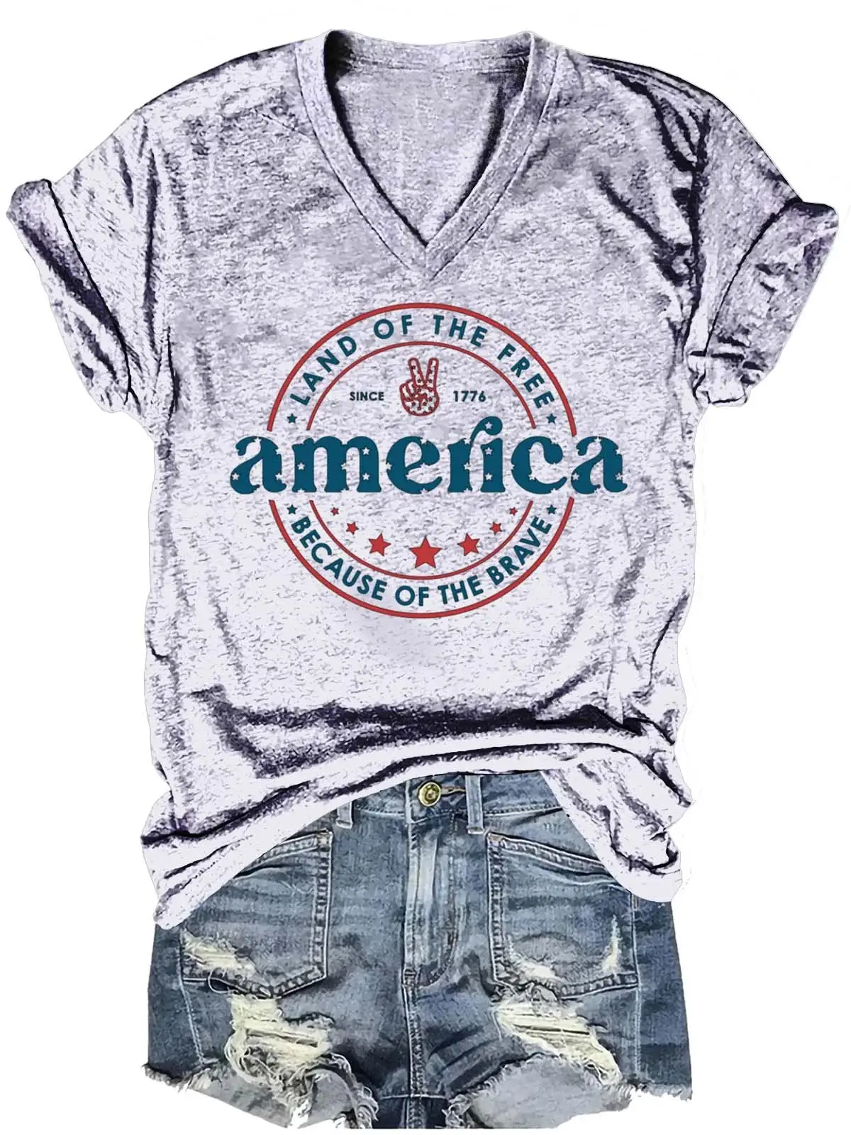Independence Day America Land Of The Free Because Of The Brave Letter Art Print Casual T-shirt