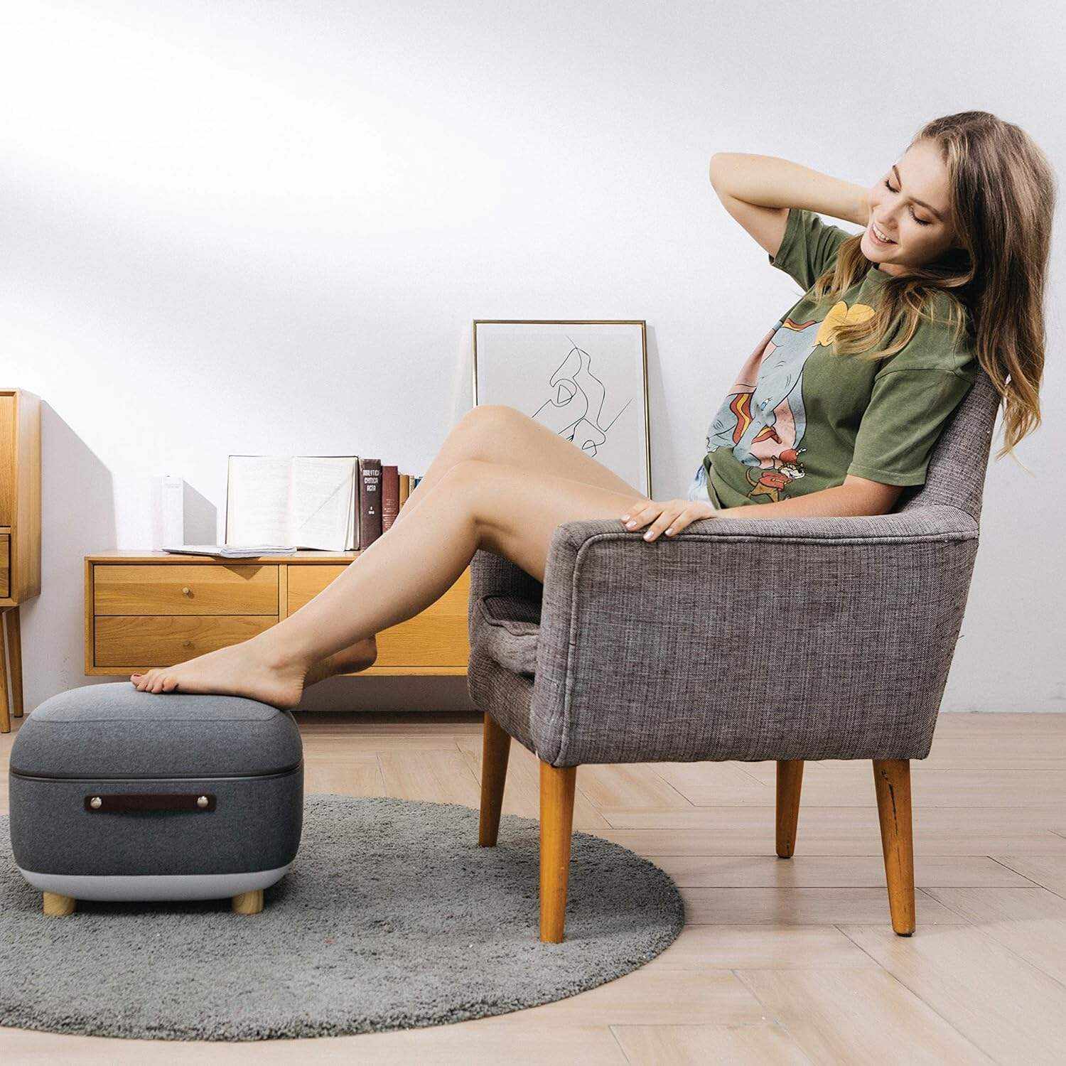 Simple Being Electric Foot Massager Ottoman with Heat, Shiatsu Massage with Storage Cover, Air Pressure, Vibration, Fits feet up to Men Size 12 (Black)