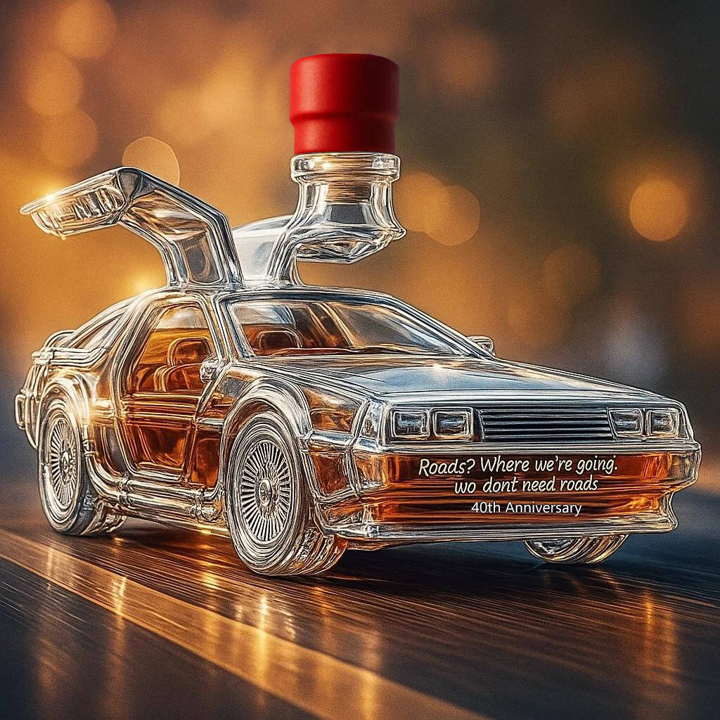 Back to the Future DeLorean 40 Anniversary Whiskey Bottle