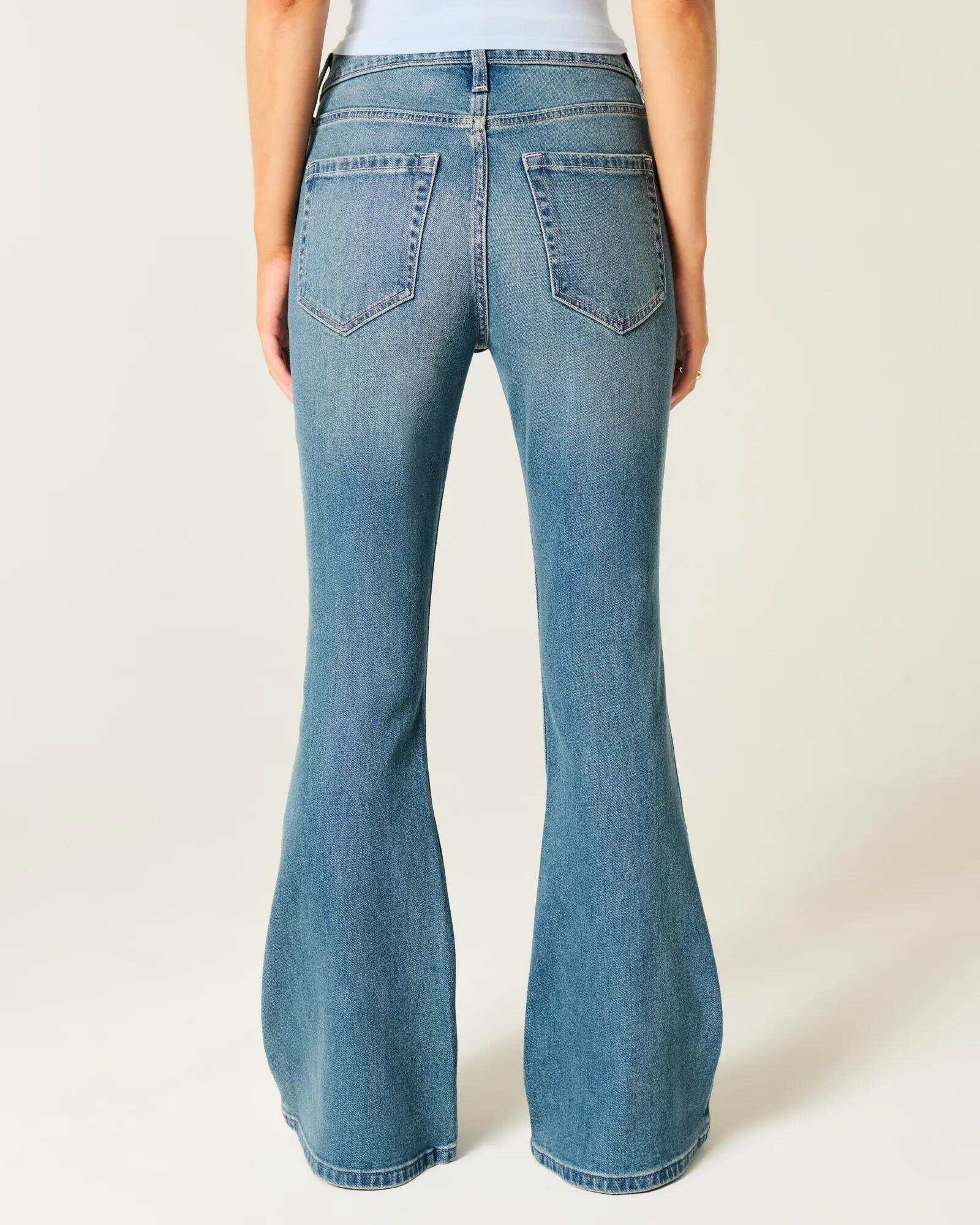 High-Rise Light Wash Heart Embroidered Flare Jeans