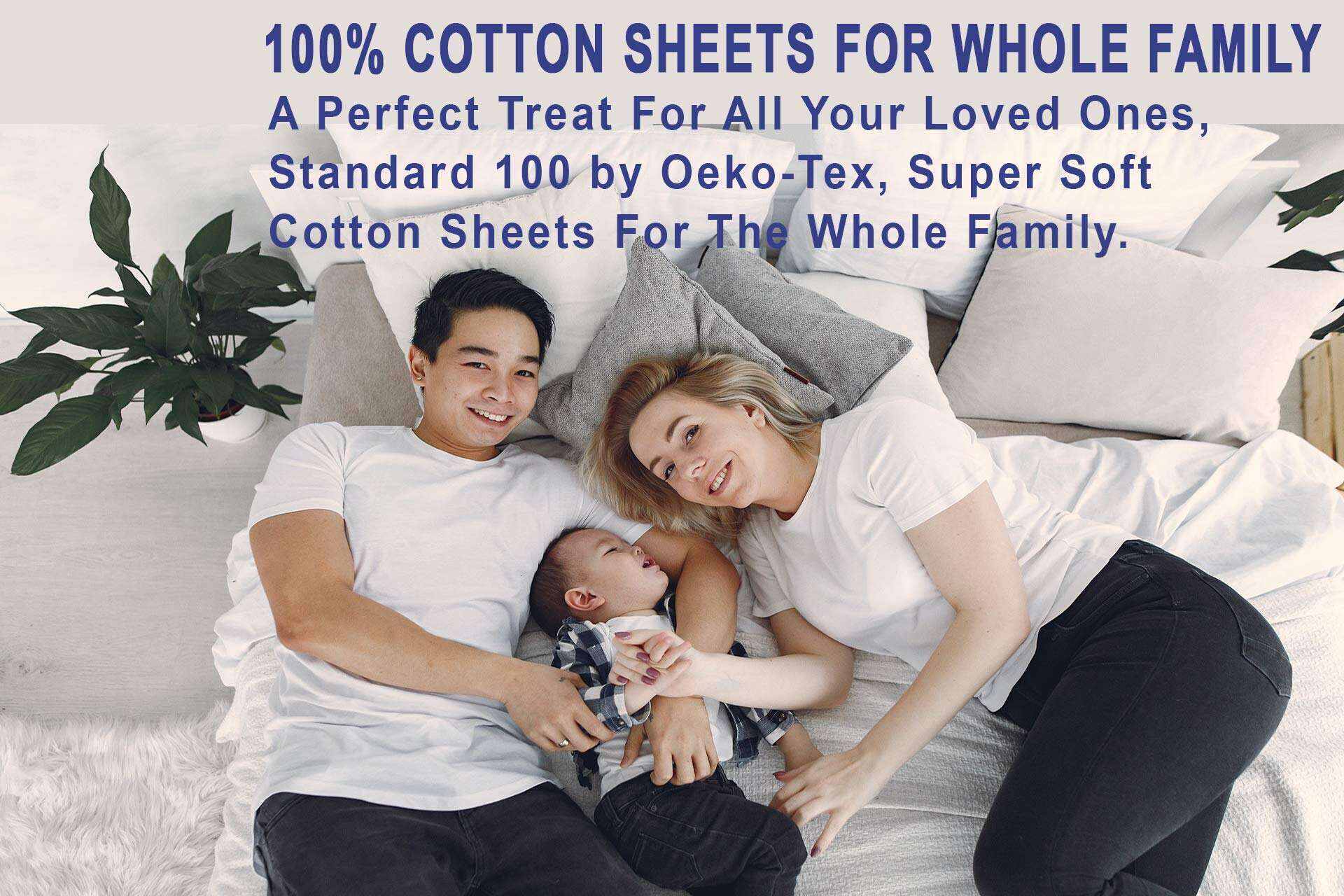 [White]100% Cotton Sheets - Soft & Breathable Sheet Set - 4 Pieces
