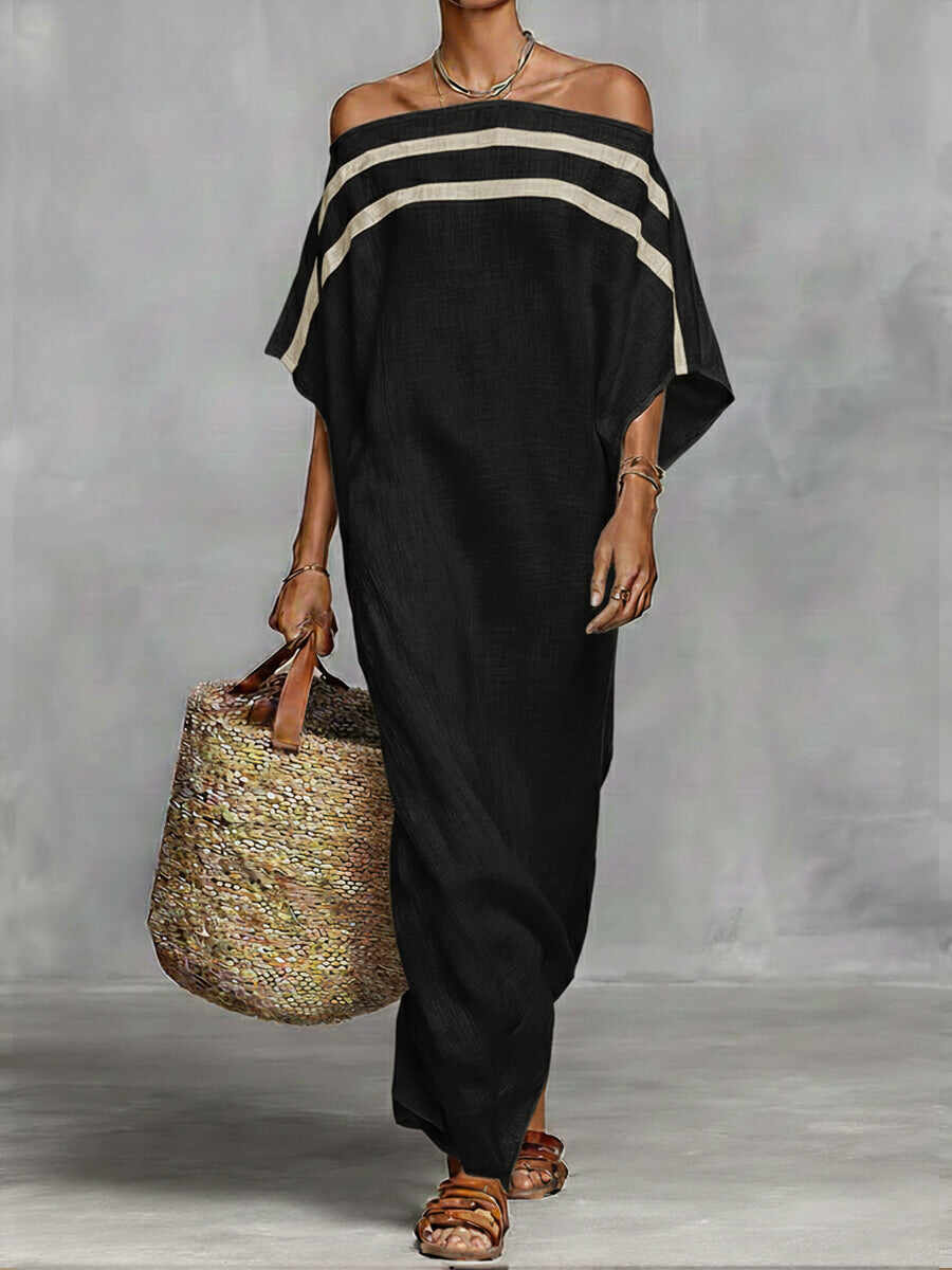 🔥Summer Arrivals🌟Off-the-shoulder, Straight-neck Linen And Cotton Dress