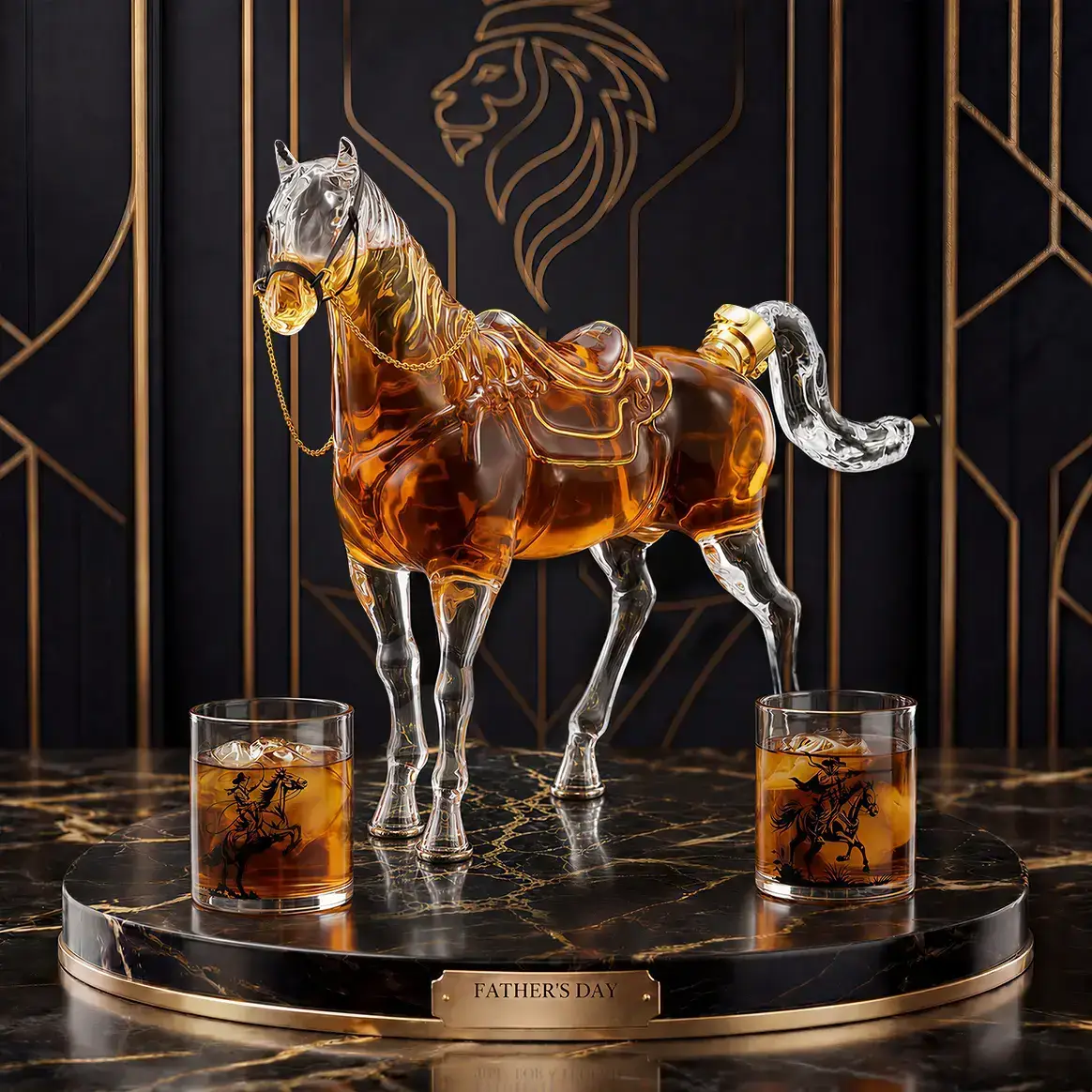 Horse Shaped Whiskey Decanter Set - Western Design