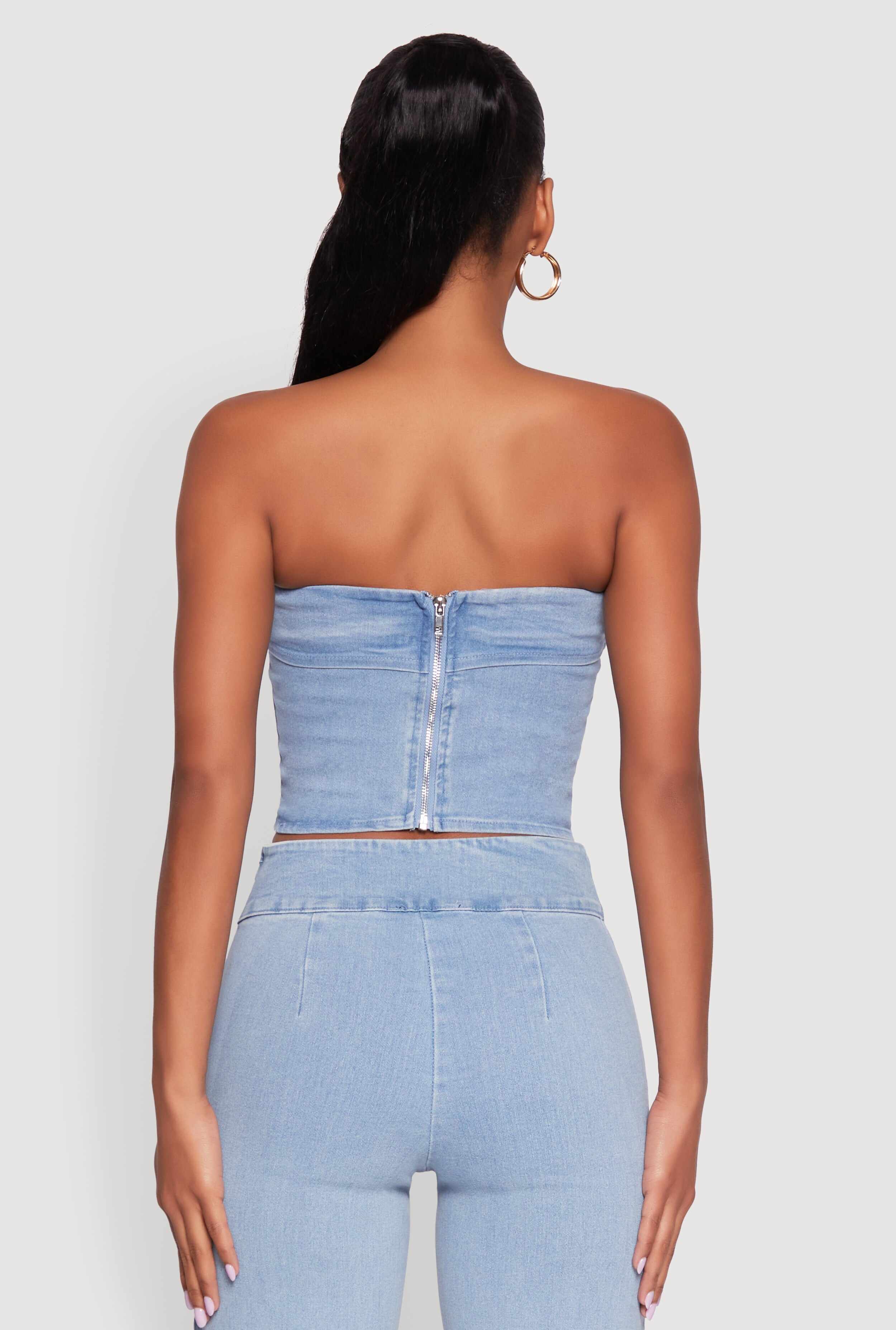 Haute Monde Denim Cropped Tube Top