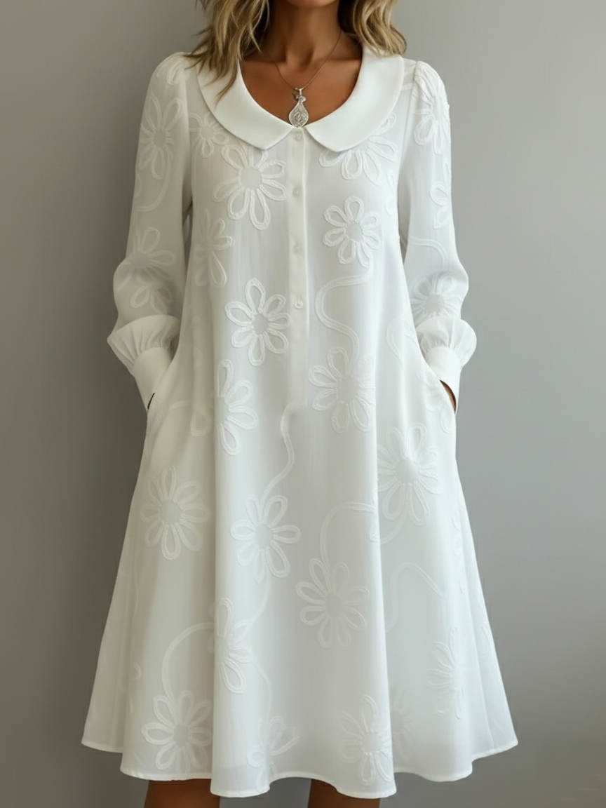 🔥Summer Arrivals🌟Vintage Peter Pan Collar Embroidered Floral Dress