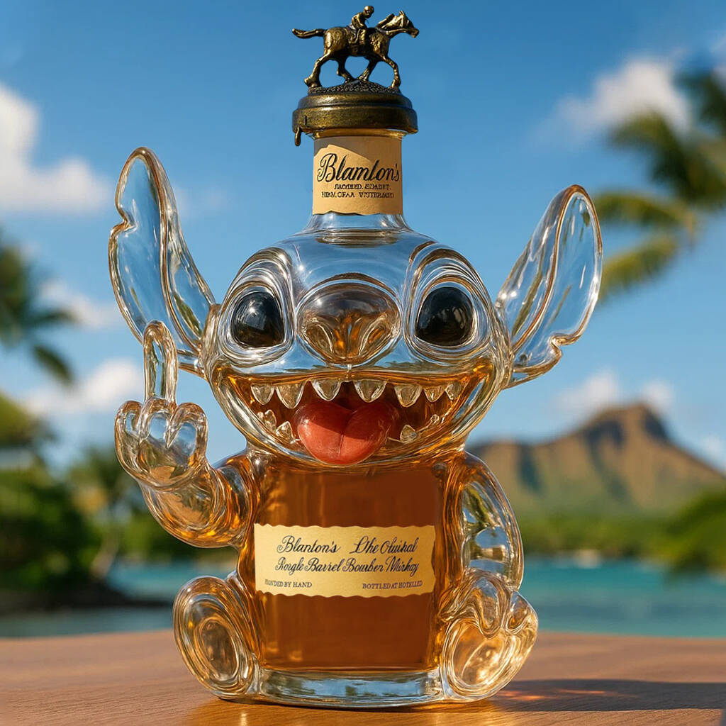 Playful and humorous Stitch whiskey bottle collector's edition