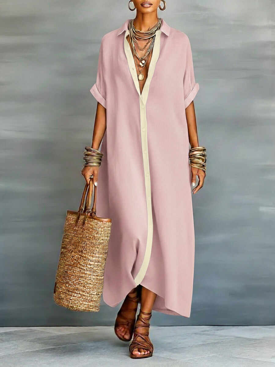 🔥Summer Arrivals🌟Women's Loose-fitting Linen And Cotton Shirt Dress