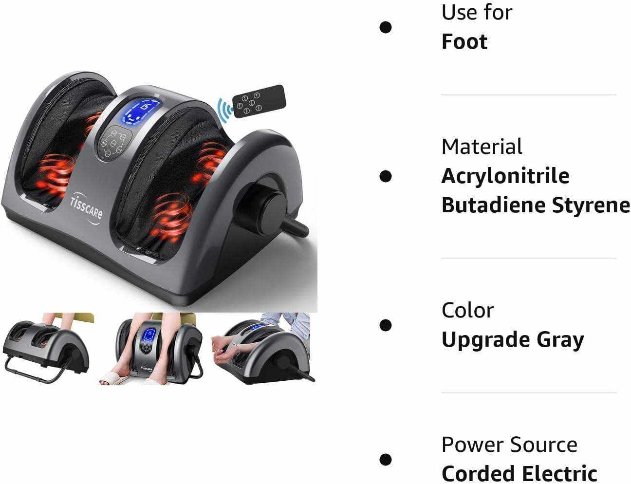 TiSSCARE Shiatsu Massage Foot Massager Machine - Improves Blood Flow Circulation, Deep Kneading & Tissue with Heat/Remote, Neuropathy, Plantar Fasciitis, Diabetics, Pain Relief