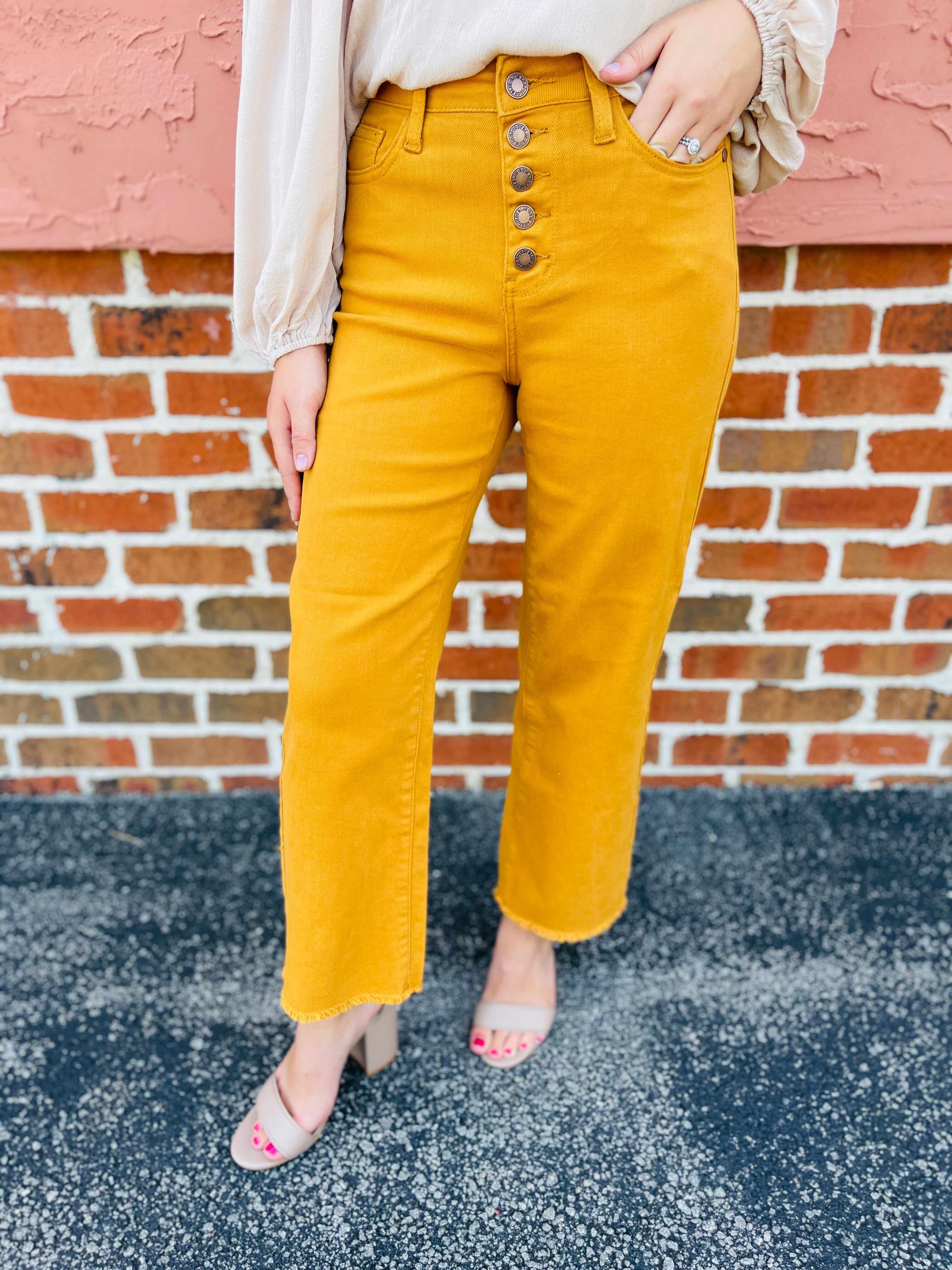 Plus/Reg Far And Wide Leg Mustard Jeans