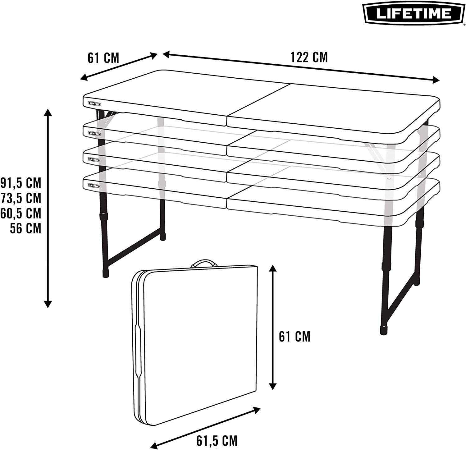 Height Adjustable Craft Camping and Utility Folding Table, 4 Foot, 4'/48 x 24, White Granite