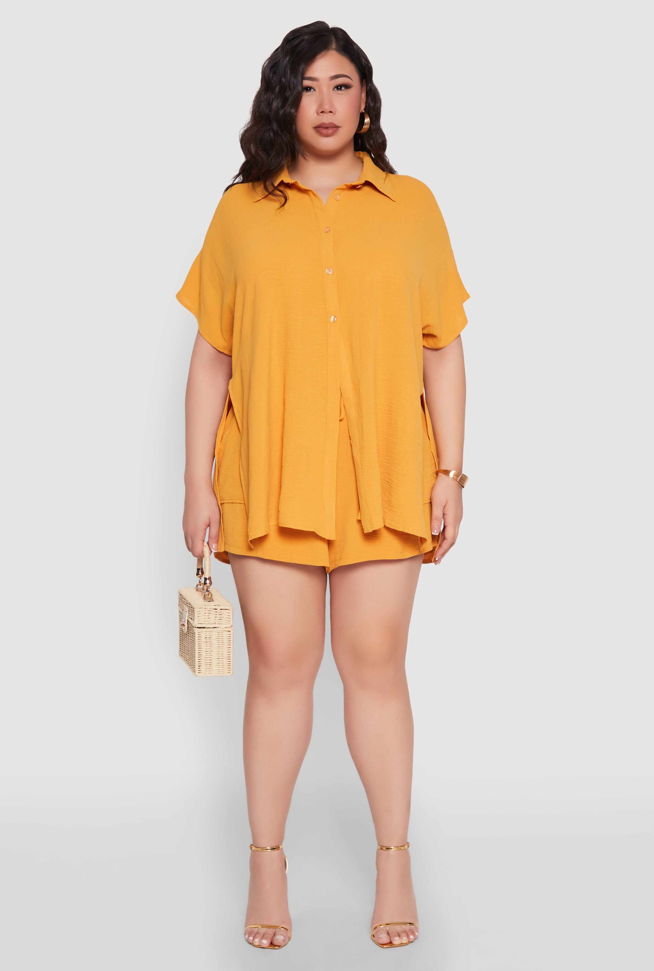 Plus Size Airy Drawstring Detail Shorts