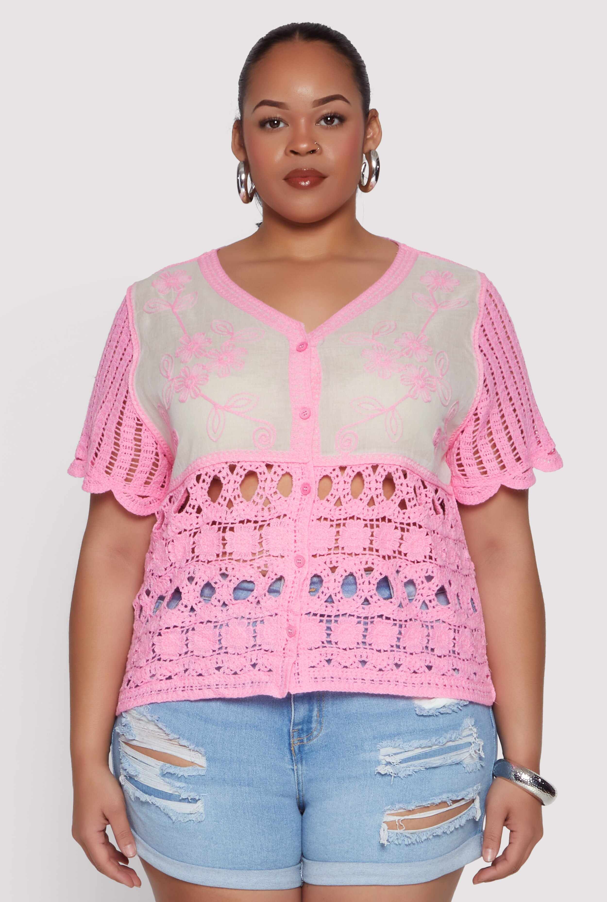 Plus Size Scalloped Crochet Top