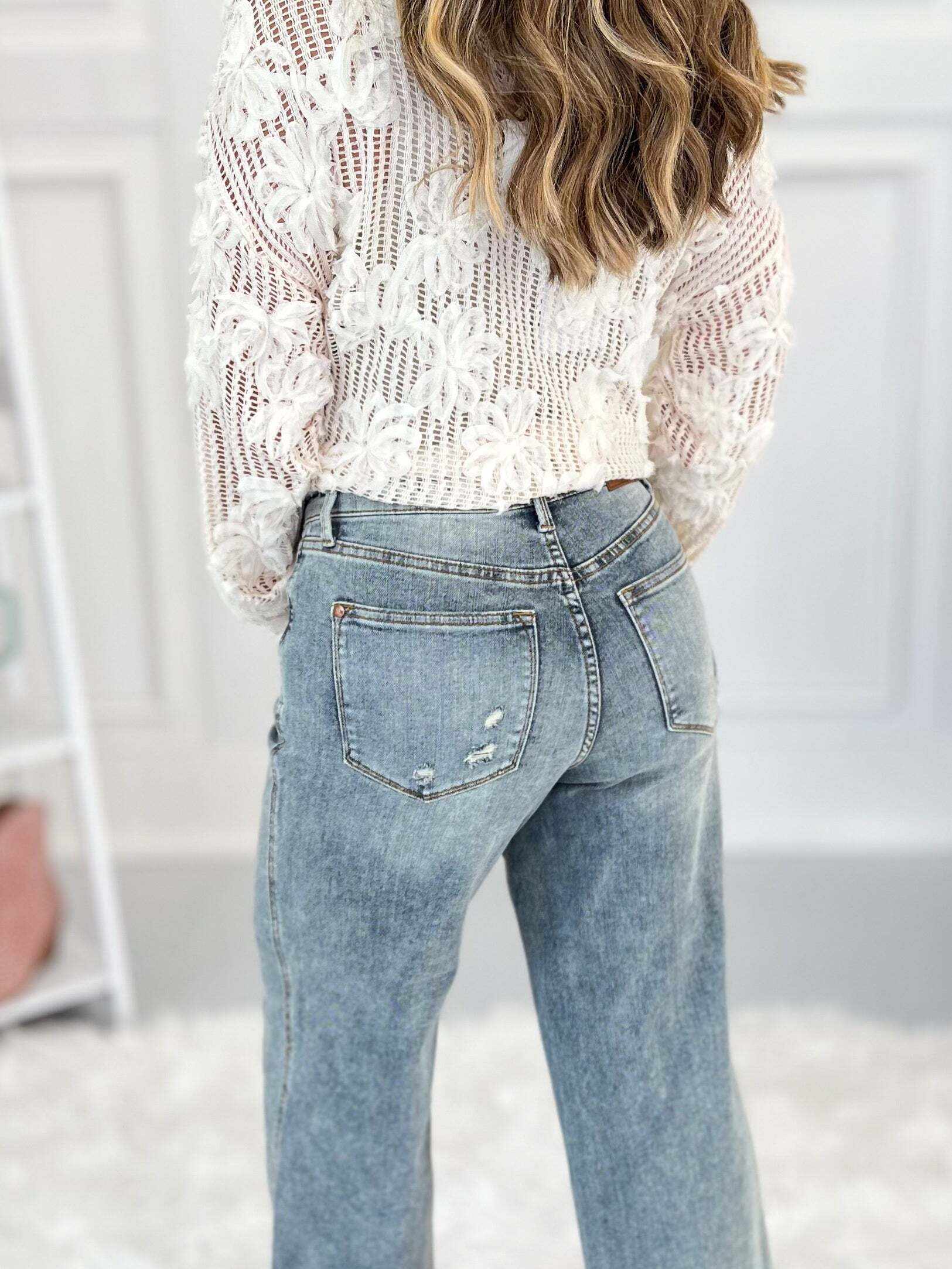 Very Demure - Christmas Tummy Control Cropped Wide Jeans- Final Sale