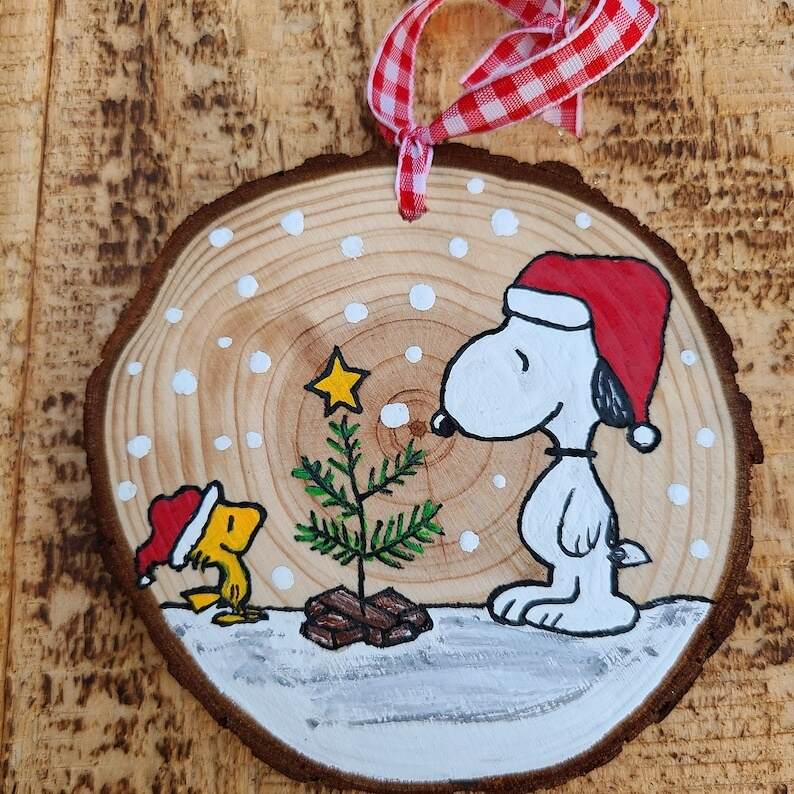 Hand Painted Snoopy Wood Slice Ornament