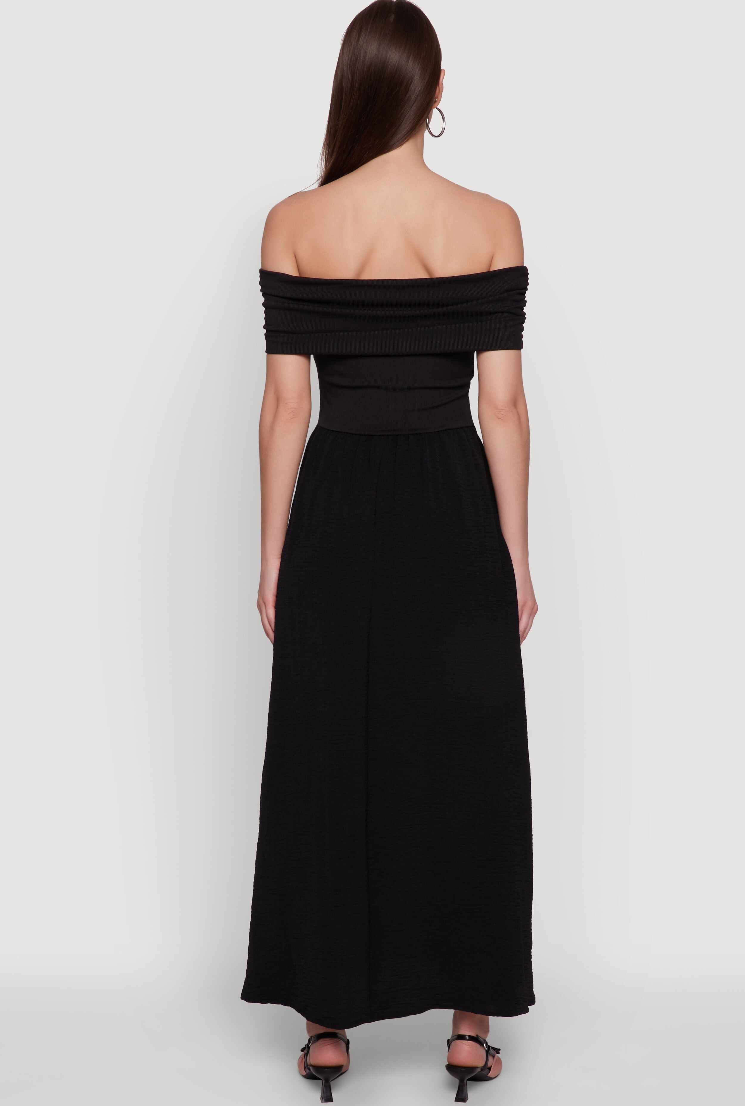 Elegant Crepe Knit Ruched Off The Shoulder Sundress