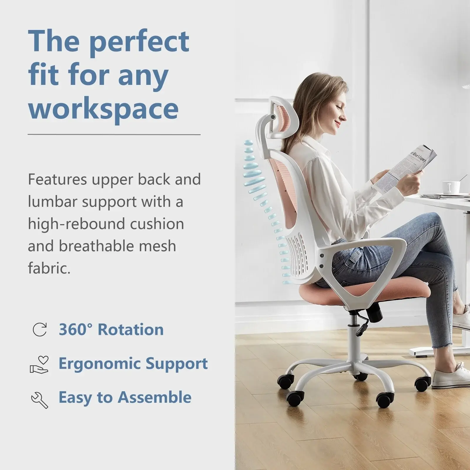 Ergonomic Office Chair, High Back Desk Chair with Headrest, Home Office Swivel Mesh Computer Chair, Executive Office Chair