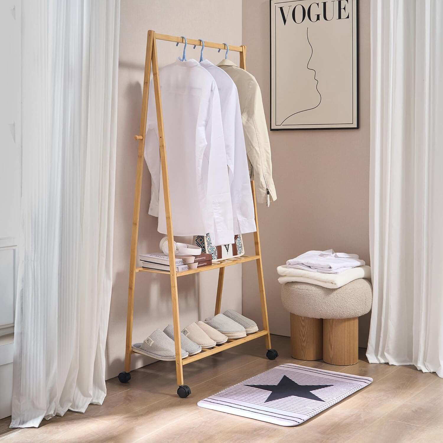 VECELO Coat Rack Freestanding, Entryway Hanger Stand, Umbrella Holder