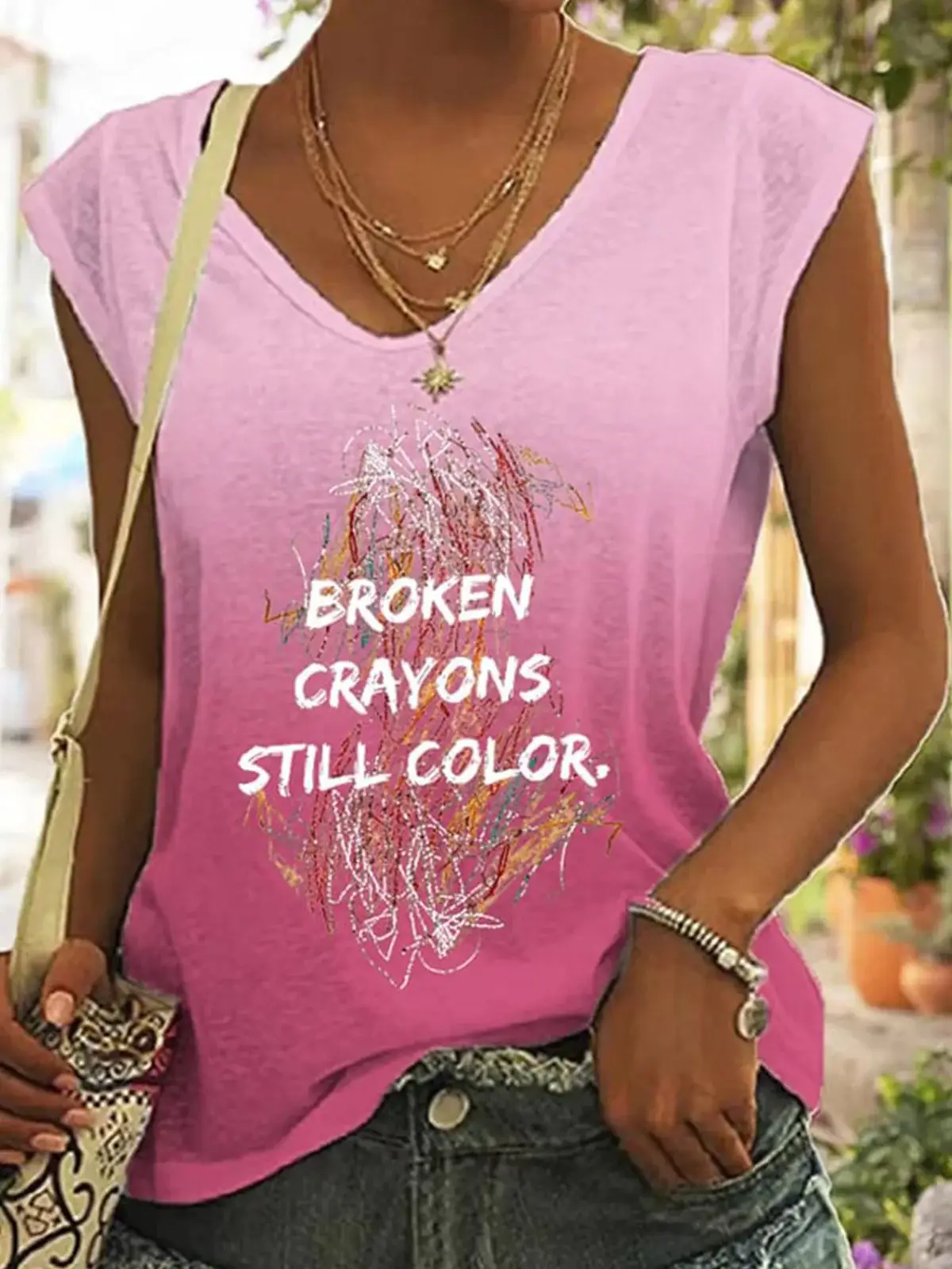 Broken Crayons Still Color Crew Neck Sleeveless Top