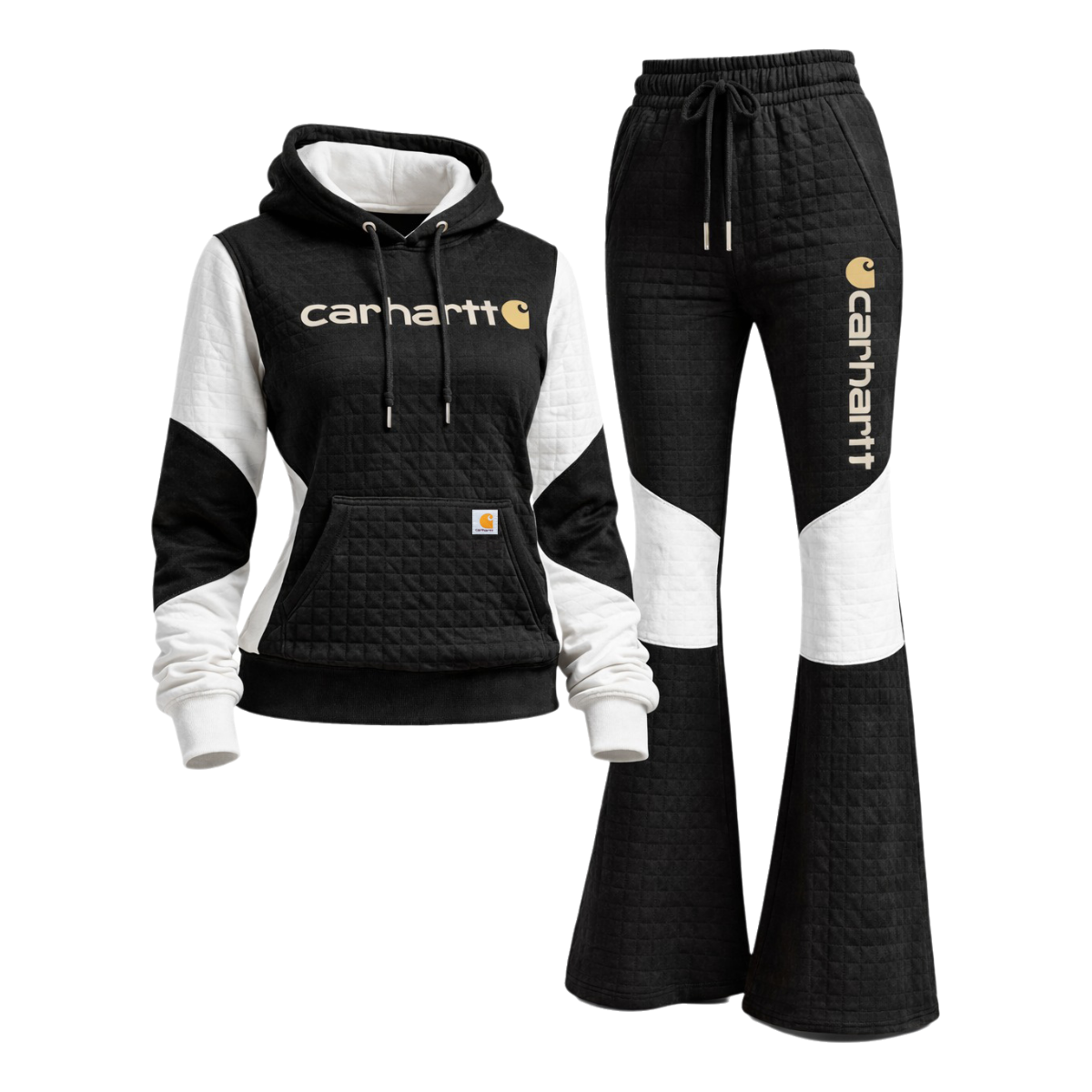 Women's Vintage Suede Pocket Sweat Suit-Black + White
