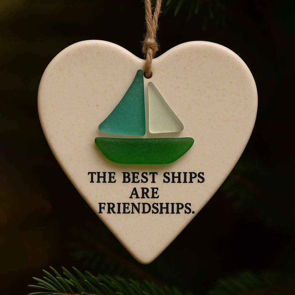 Friendship Sea Glass Sailboat Ornament