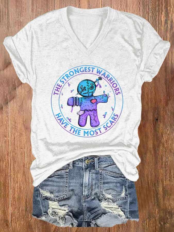 Women'S The Strongest Warriors Have The Most Scars Print Short Sleeve Casual T-Shirt