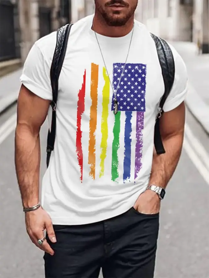Men's Pride Rainbow Flag Graphic Casual Cotton Tee