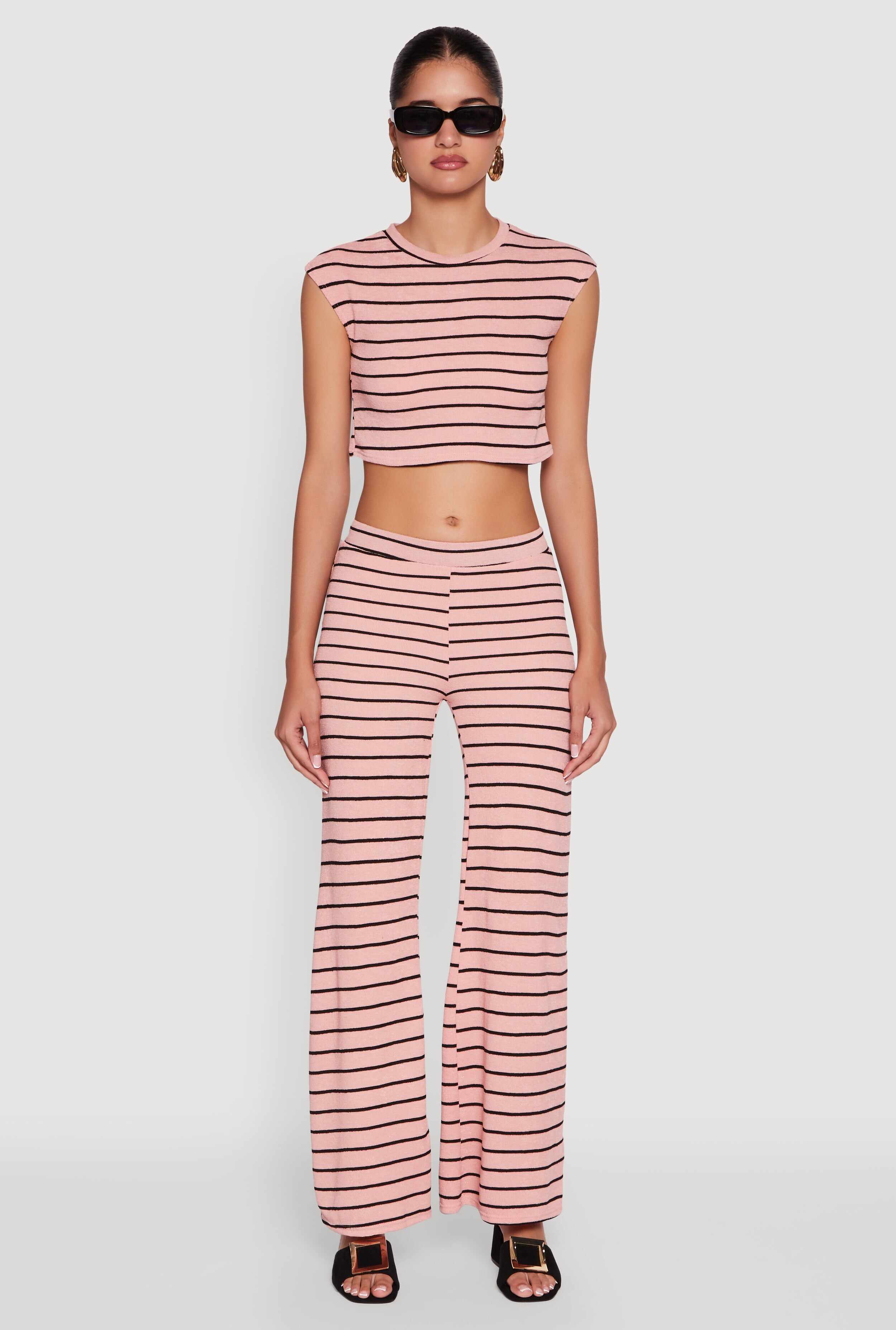 Trendy Striped Brushed Knit Crop Top