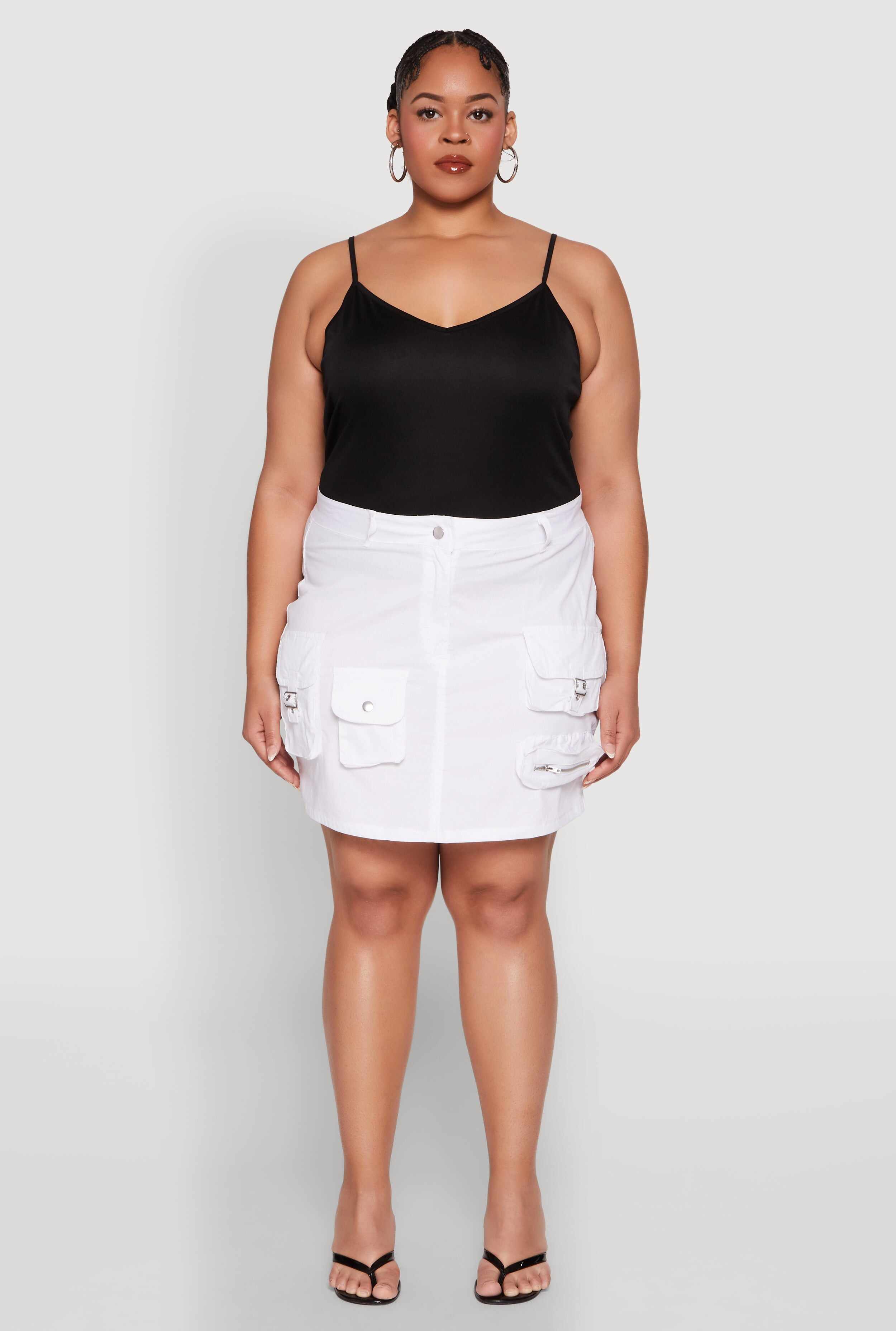 Plus Size Multi Cargo Pocket Mini Skirt