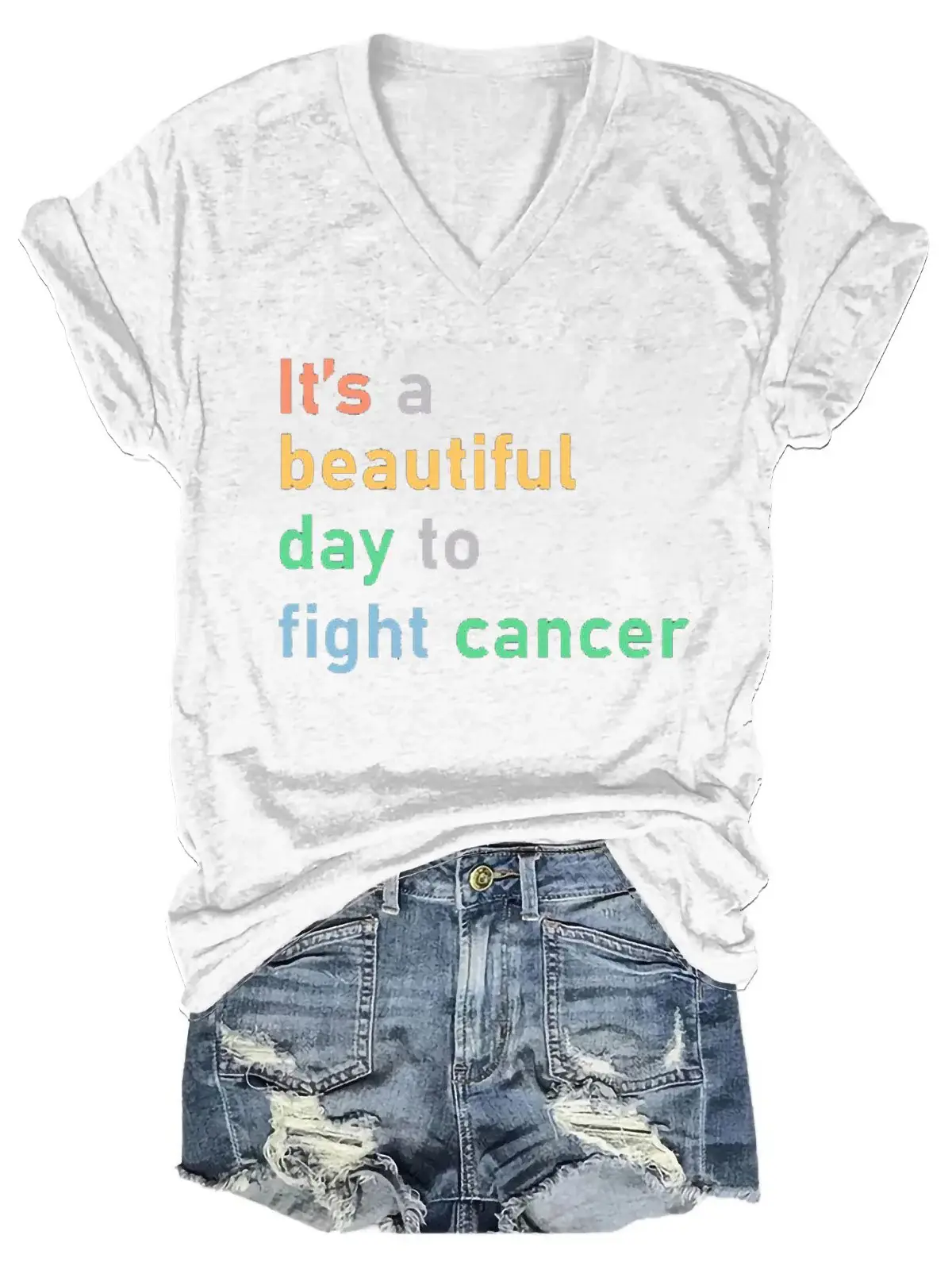Women's It's A Beautiful Day To Fight cancer Print Casual  T-shirt