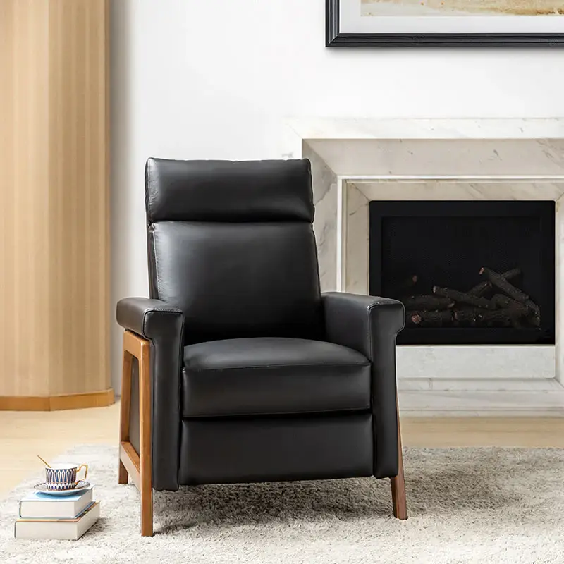 Bona Genuine Leather Power Recliner with Solid Wood Frame