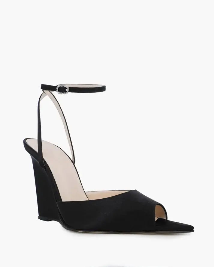 Luxury Satin Wedge Sandal with Crystal Buckle