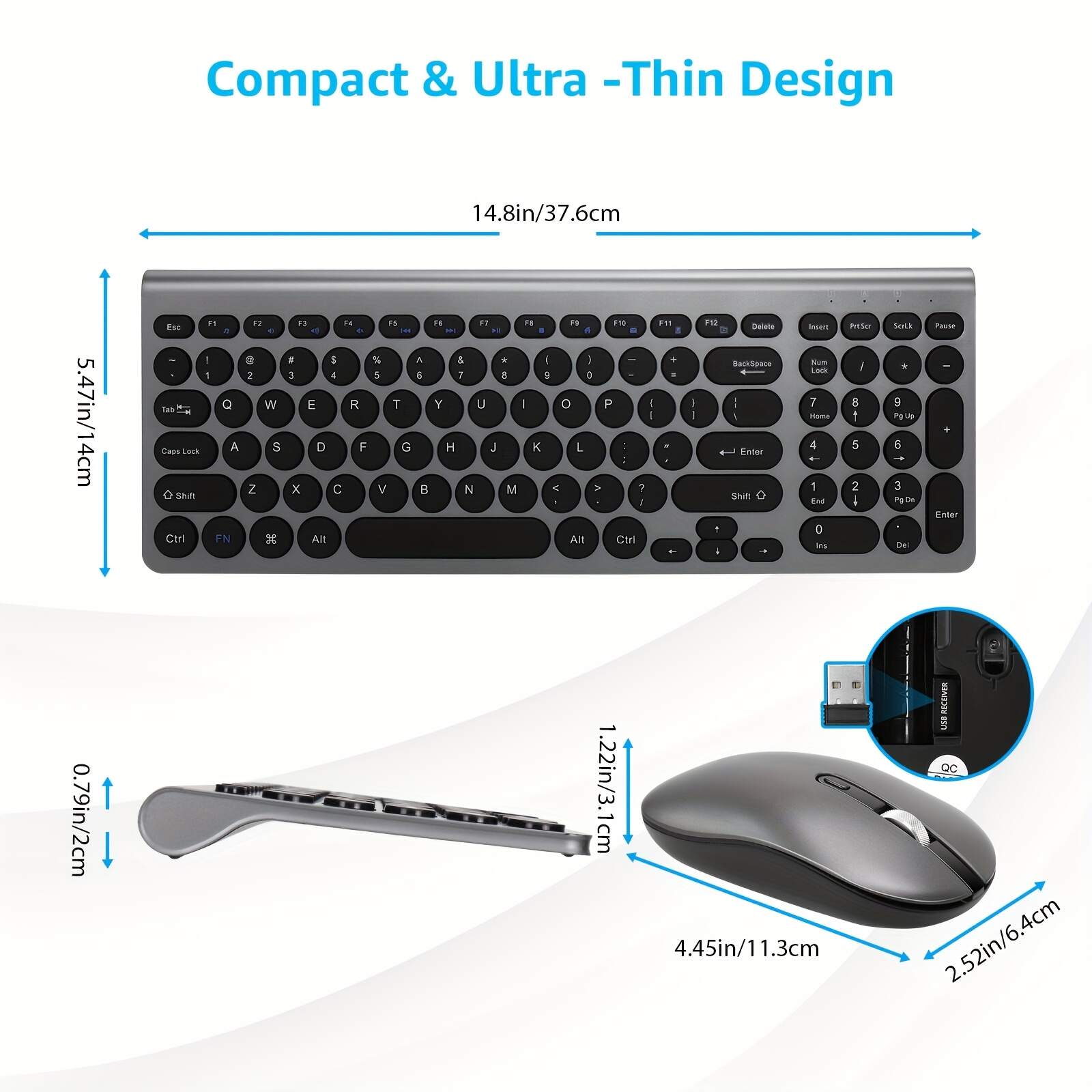 Wireless Keyboard & Mouse Combo, Wireless USB Mouse & Computer Keyboard Combo, Small & Silent, For Windows Laptops, Desktops, PCs